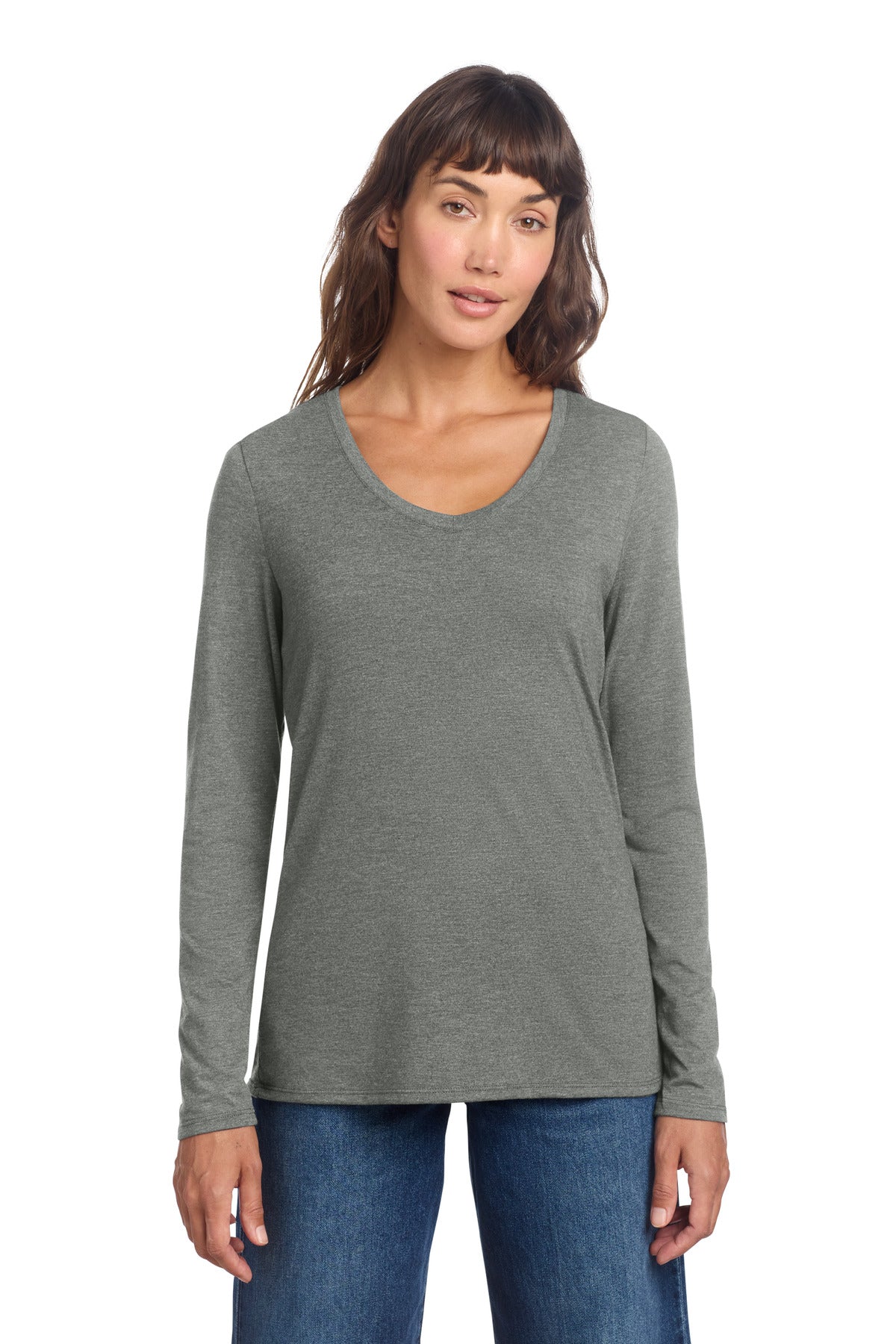 Custom Embroidery or DTF Print - District ® Women's Perfect Tri ® Long Sleeve V-Neck Tee DT135