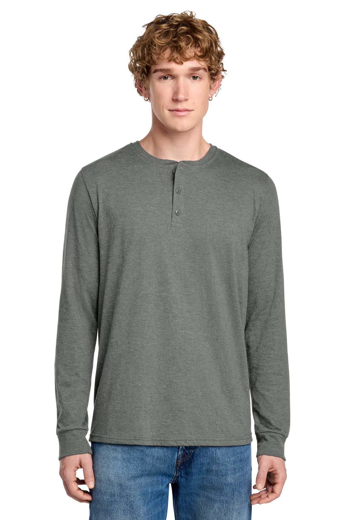 Custom Embroidery or DTF Print - District ® Perfect Tri ® Long Sleeve Henley DT145