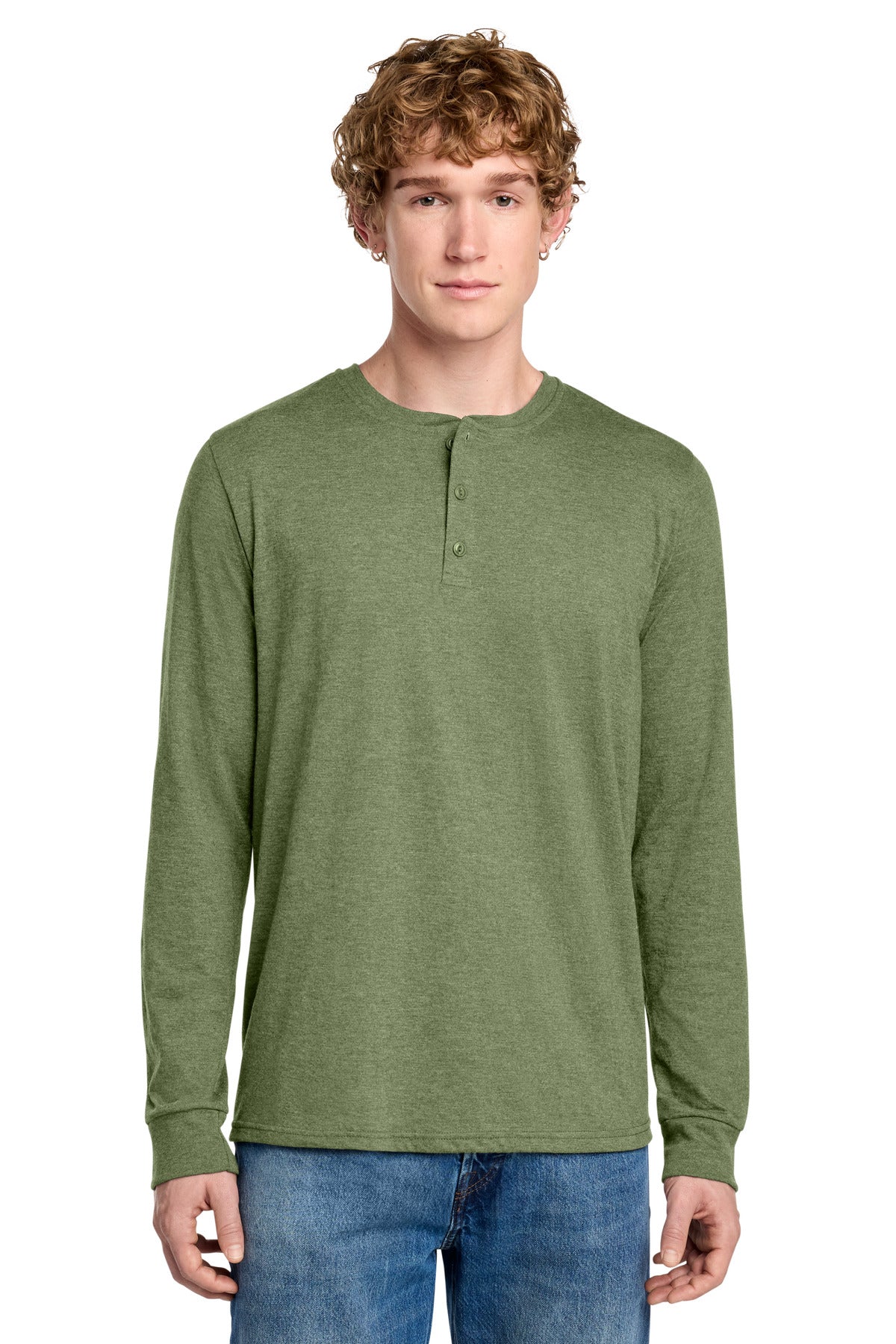 Custom Embroidery or DTF Print - District ® Perfect Tri ® Long Sleeve Henley DT145