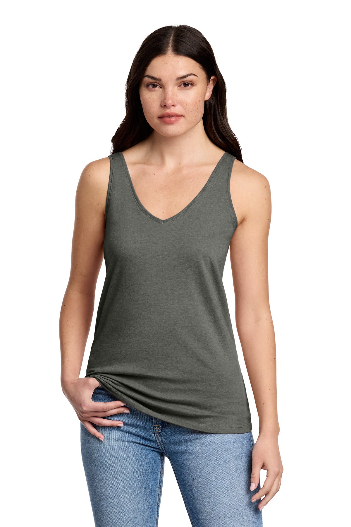 Custom Embroidery or DTF Print - District ® Women's Perfect Blend ® CVC V-Neck Tank DT154