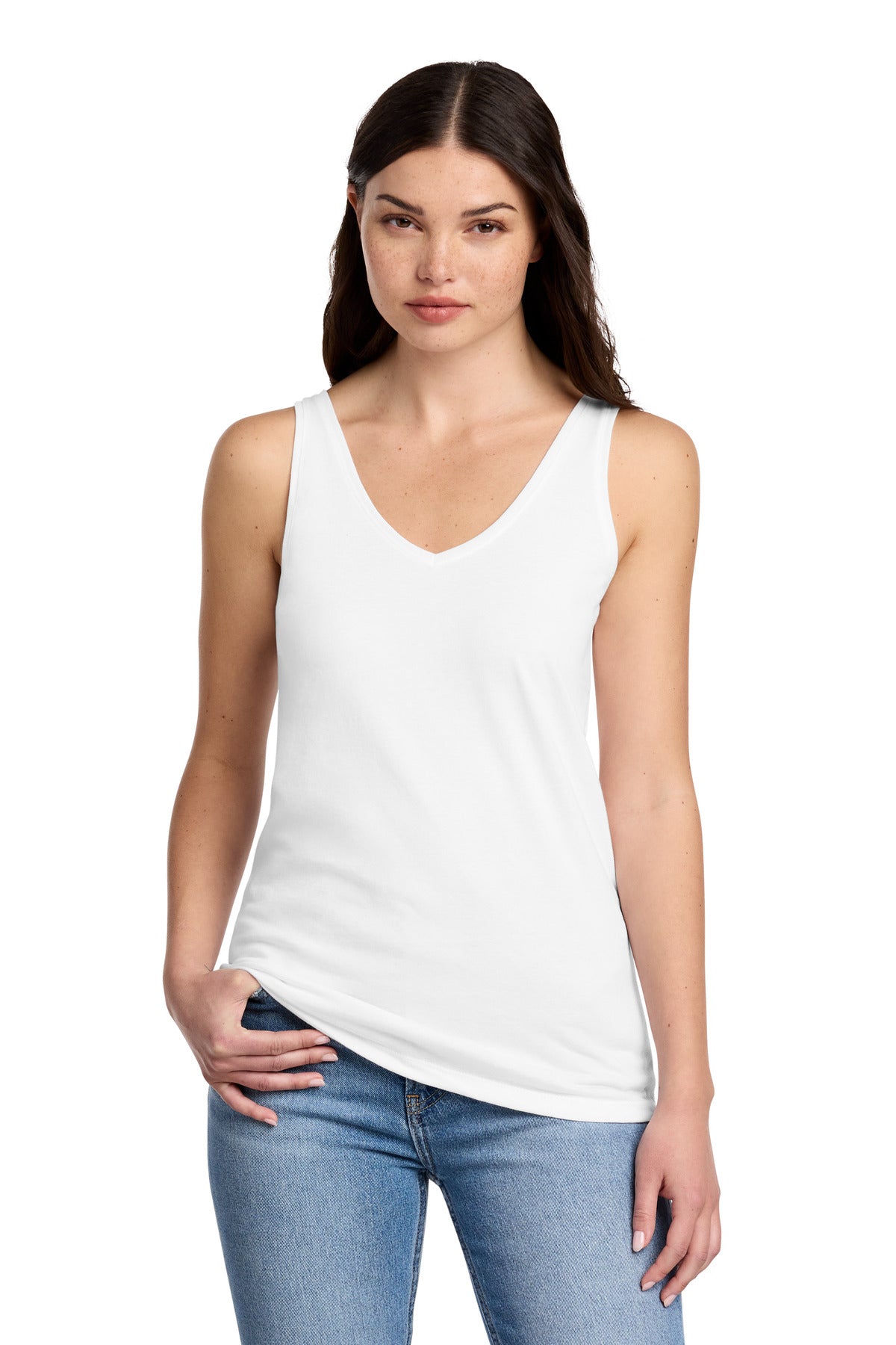 Custom Embroidery or DTF Print - District ® Women's Perfect Blend ® CVC V-Neck Tank DT154