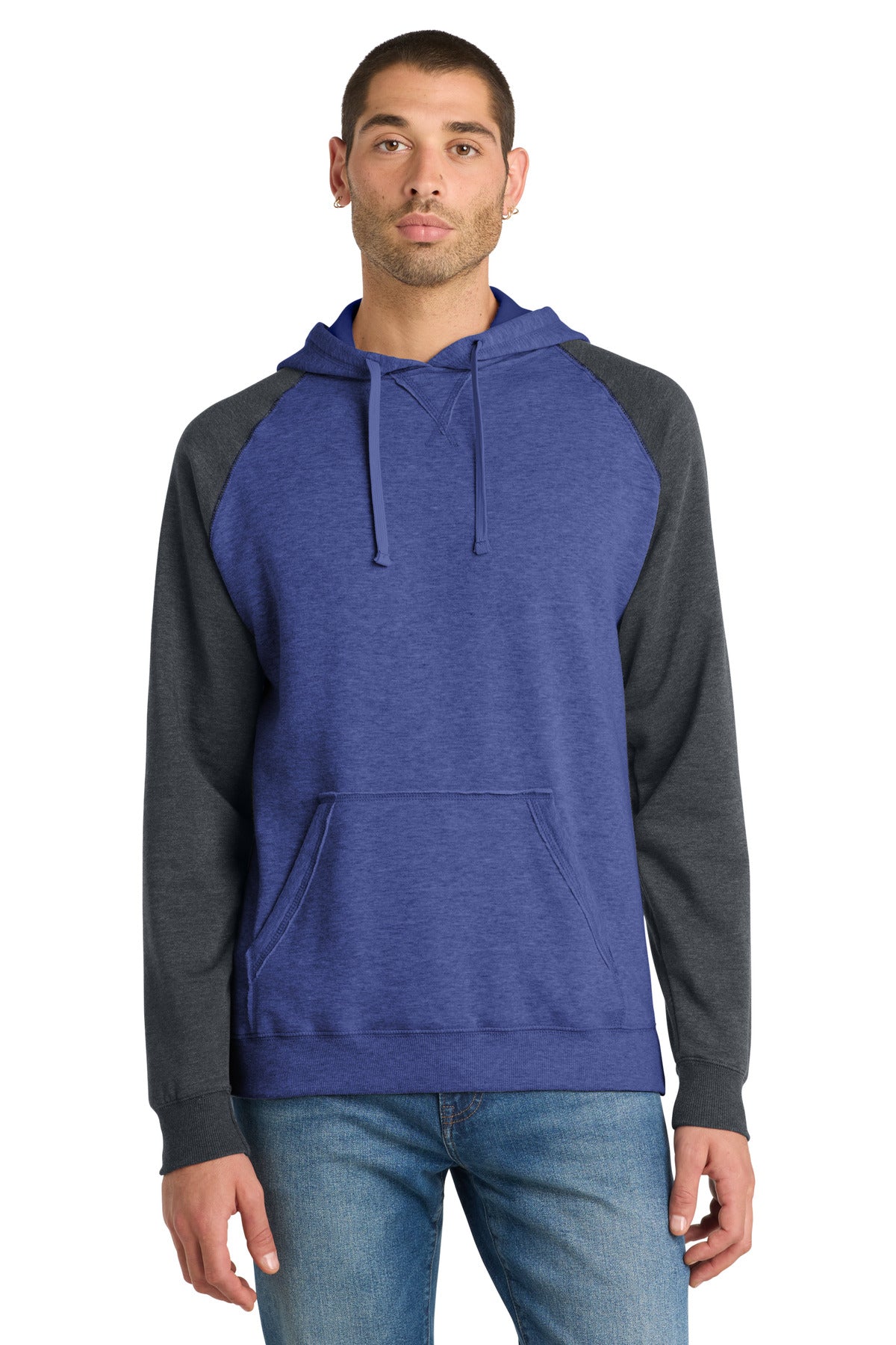Custom Embroidery or DTF Print - District ® Young Mens Lightweight Fleece Raglan Hoodie. DT196