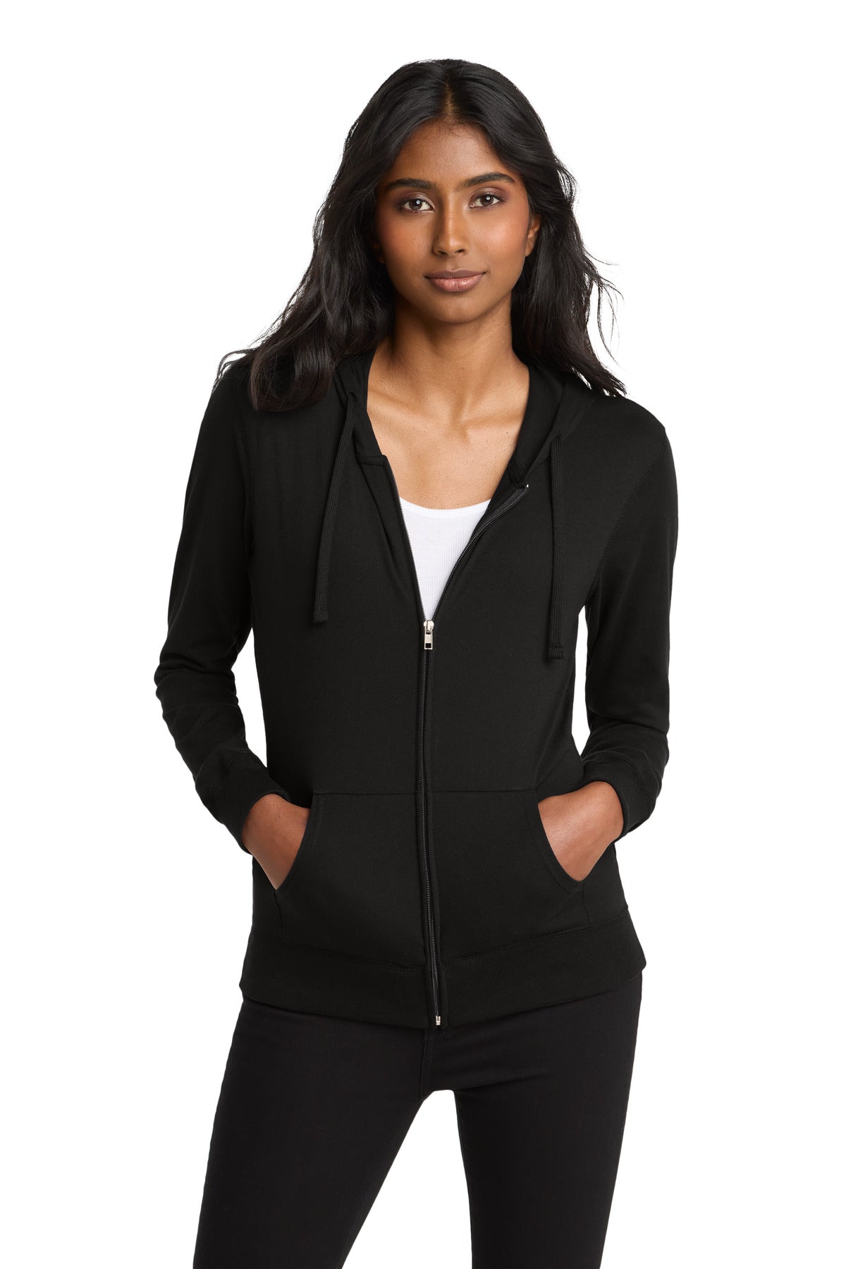 Custom Embroidery or DTF Print - District ® Women's Fitted Jersey Full-Zip Hoodie. DT2100