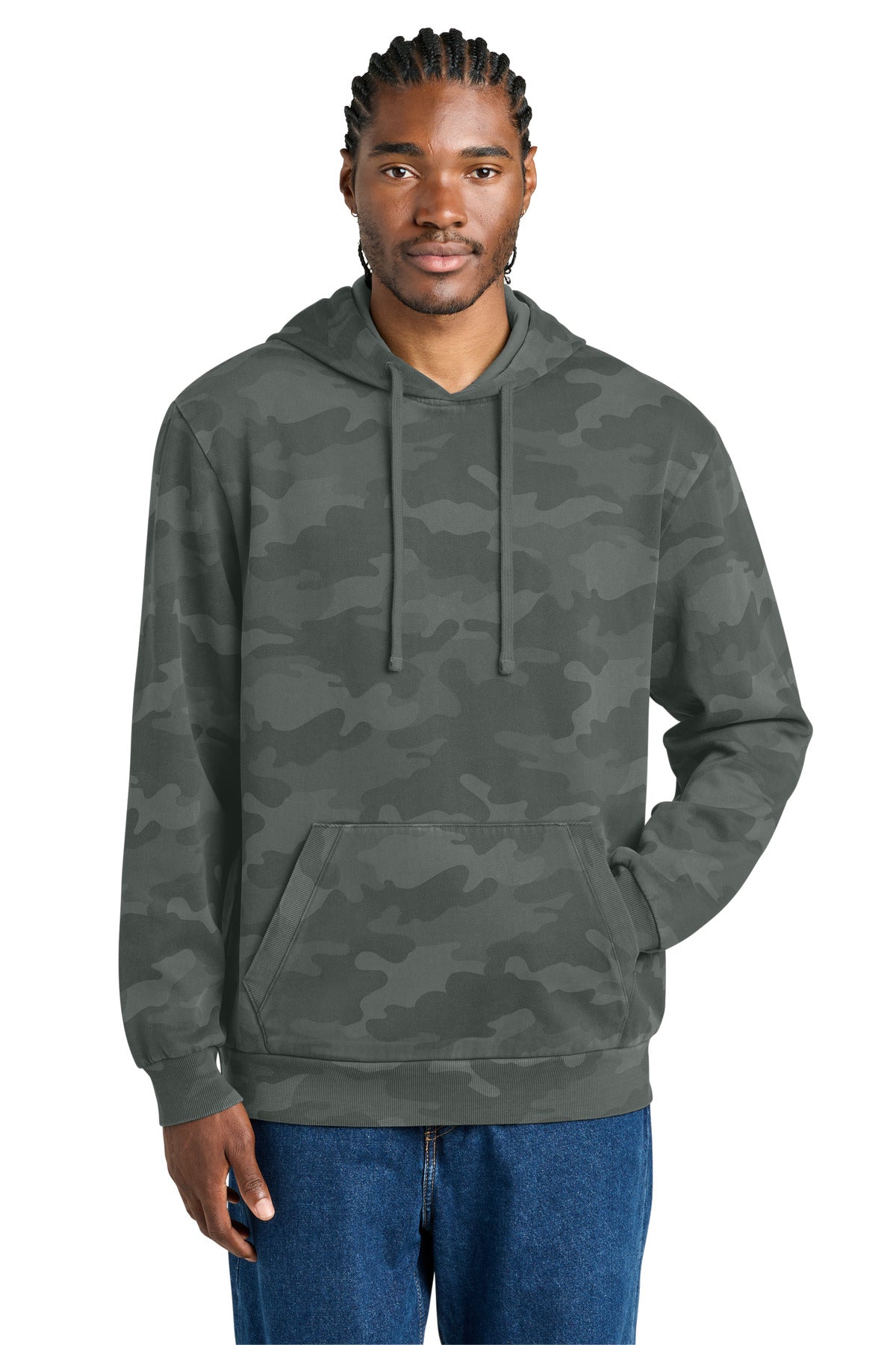 Custom Embroidery or DTF Print - District Wash ™ Camo Fleece Hoodie DT2200C