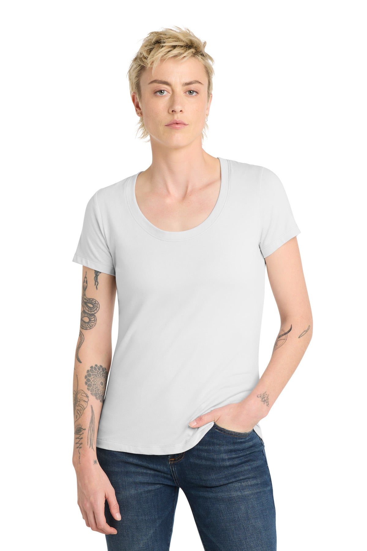 Custom Embroidery or DTF Print - District ® Women's Flex Scoop Neck Tee DT7501
