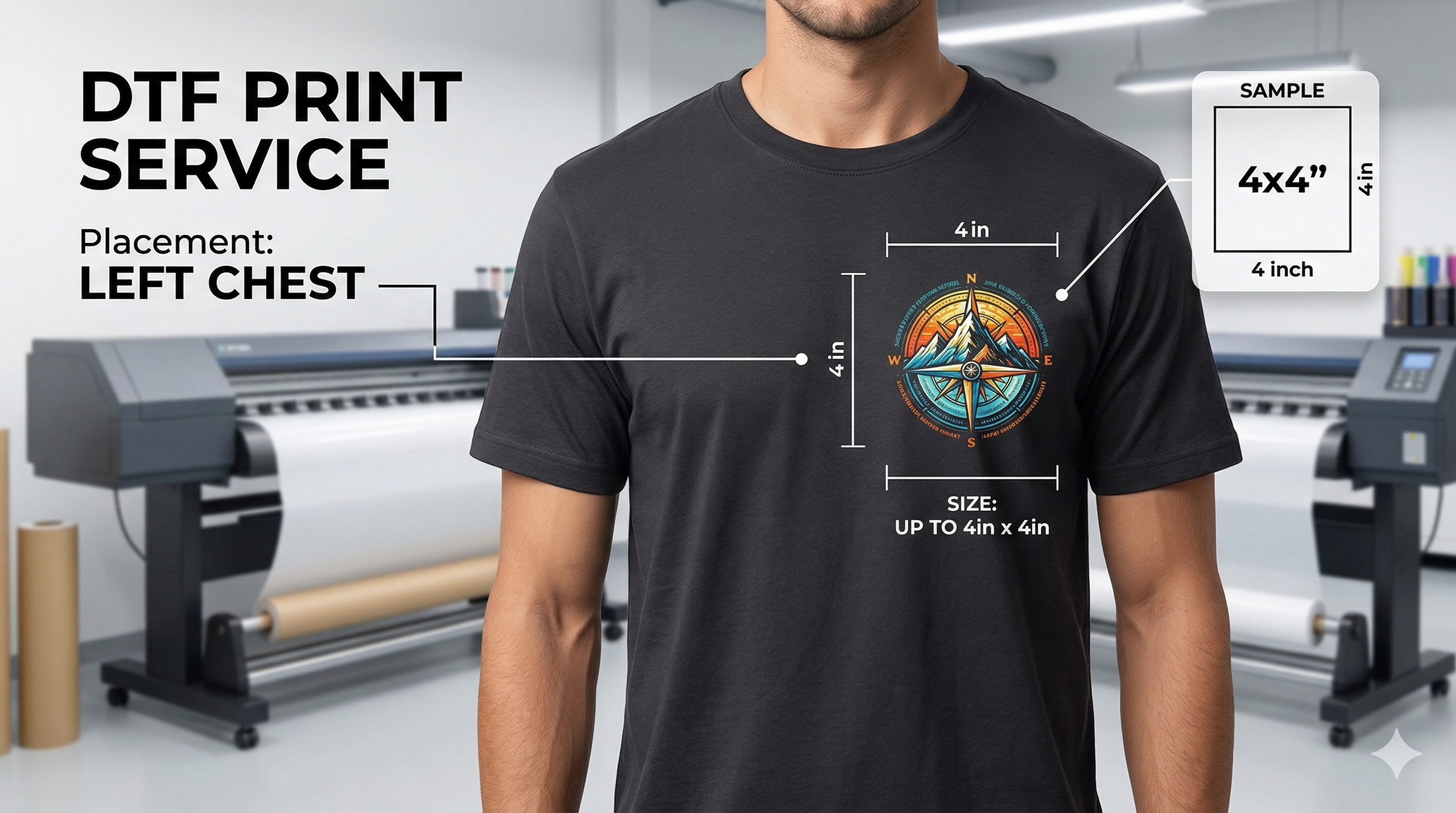 DTF Heat Transfer Print - Left Chest up to 4in Wide x 4in High