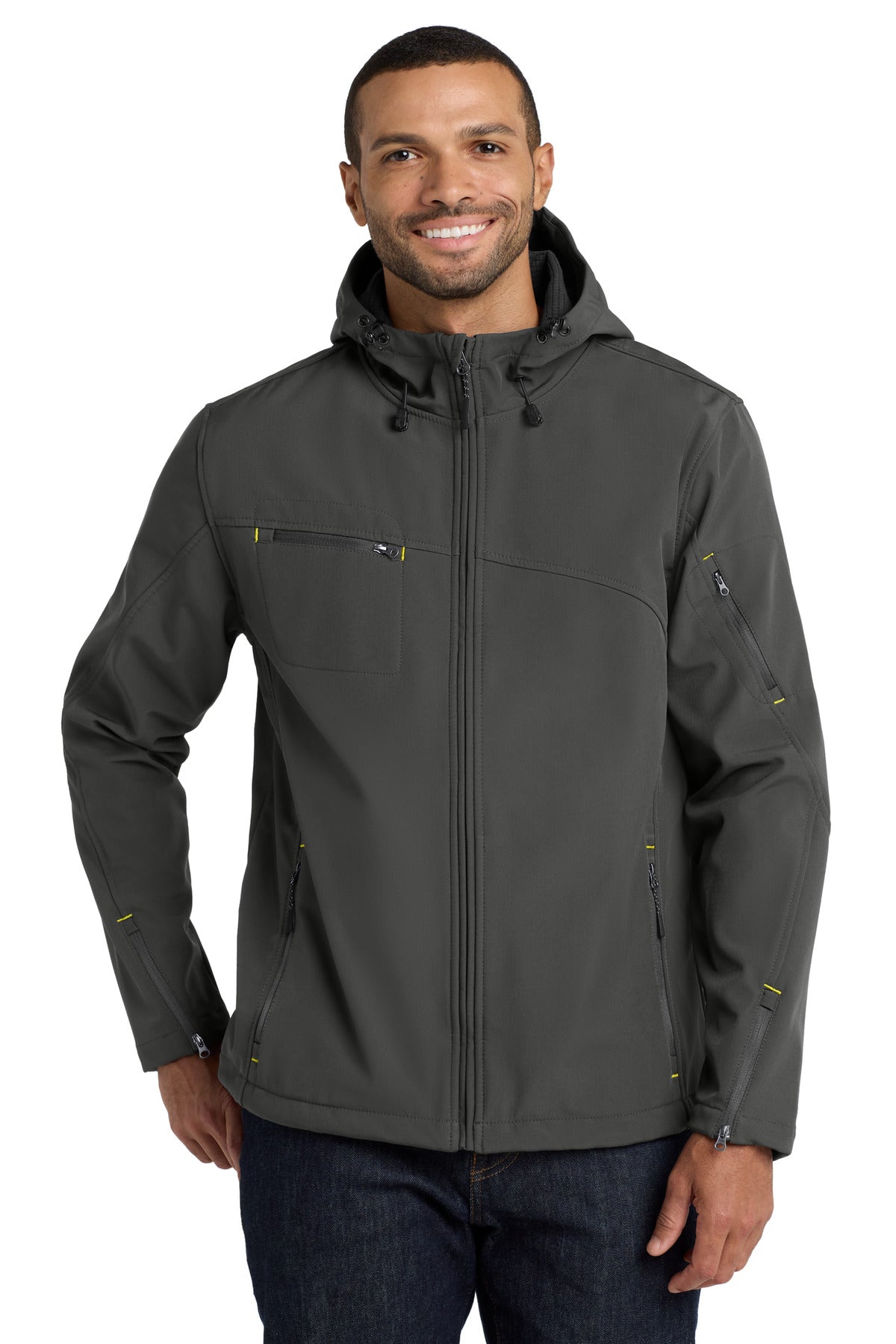 Custom Embroidery or DTF Print - Port Authority ® Textured Hooded Soft Shell Jacket. J706