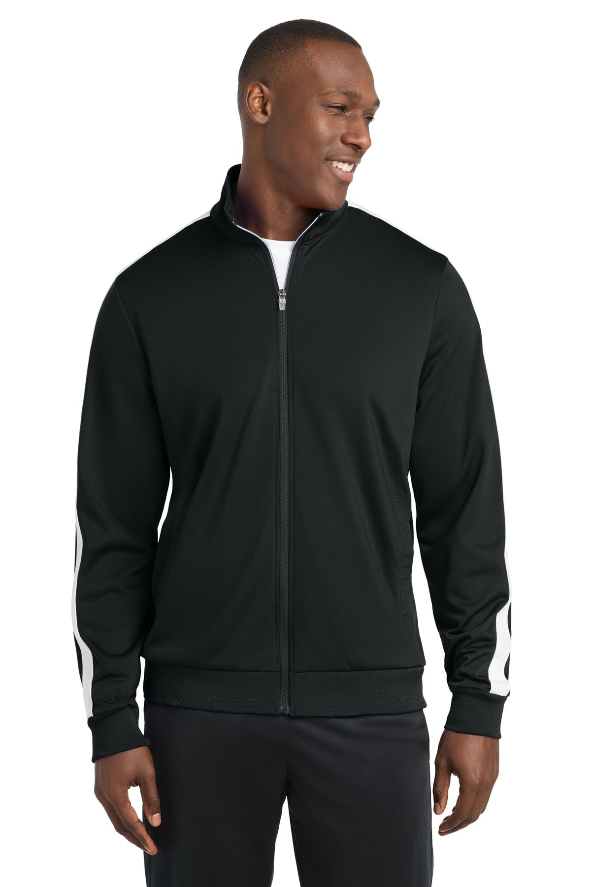 Custom Embroidery or DTF Print - Sport-Tek ® Tricot Sleeve Stripe Track Jacket. JST94