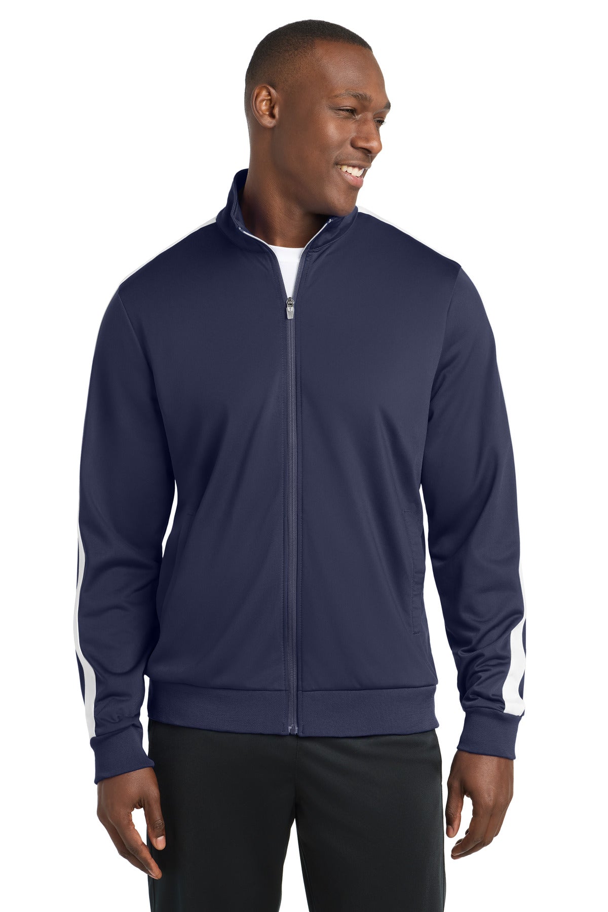Custom Embroidery or DTF Print - Sport-Tek ® Tricot Sleeve Stripe Track Jacket. JST94