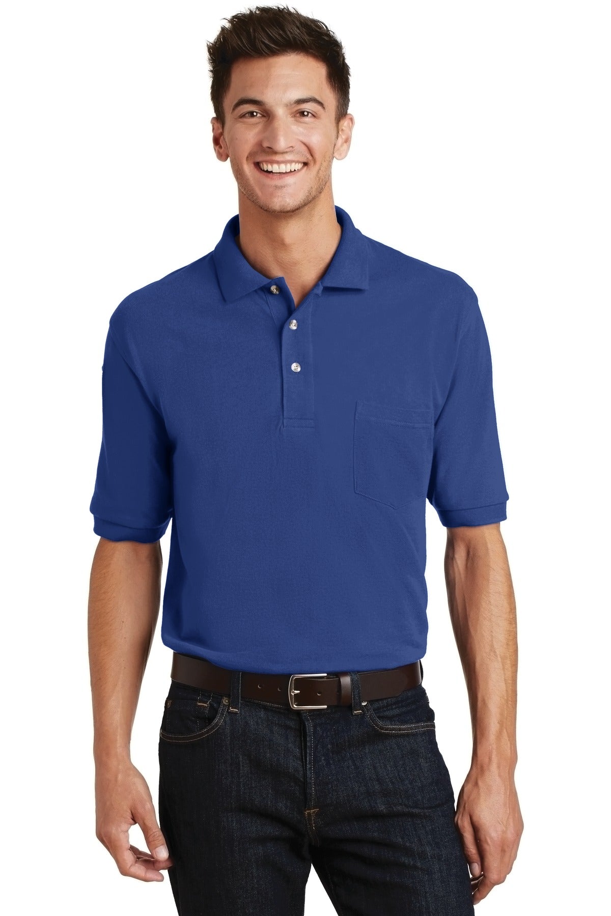 Custom Embroidery or DTF Print - Port Authority ® Heavyweight Cotton Pique Polo with Pocket. K420P