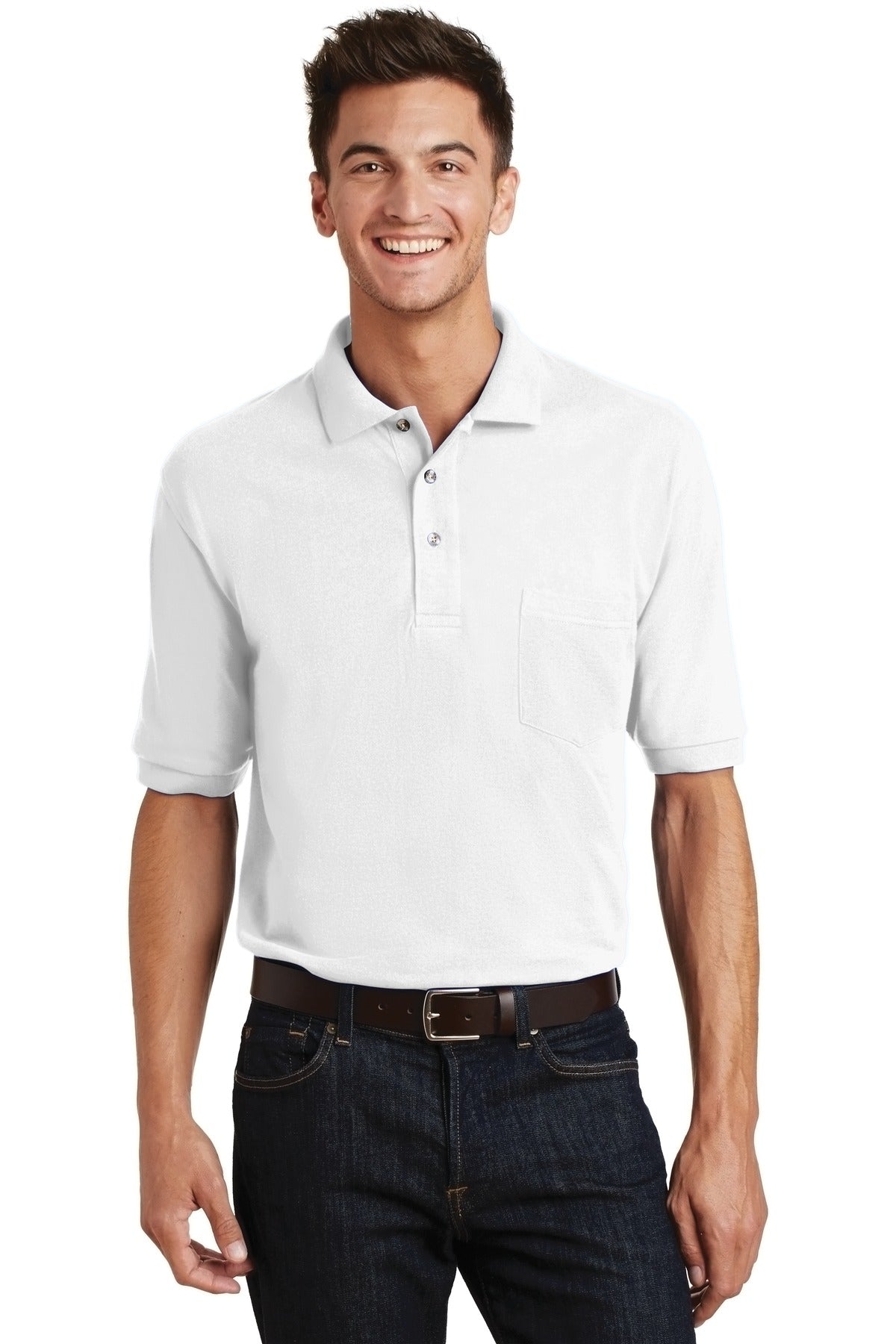 Custom Embroidery or DTF Print - Port Authority ® Heavyweight Cotton Pique Polo with Pocket. K420P