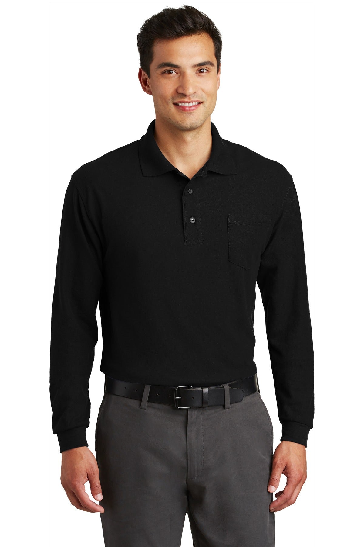 Custom Embroidery or DTF Print - Port Authority ® Long Sleeve Silk Touch™ Polo with Pocket. K500LSP
