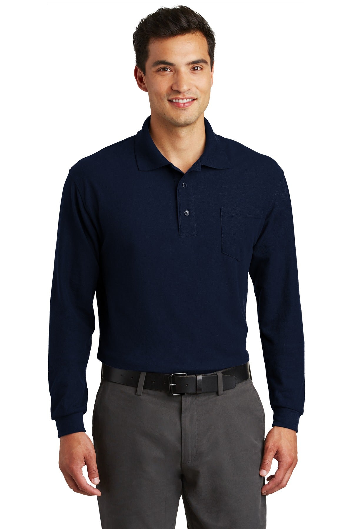 Custom Embroidery or DTF Print - Port Authority ® Long Sleeve Silk Touch™ Polo with Pocket. K500LSP