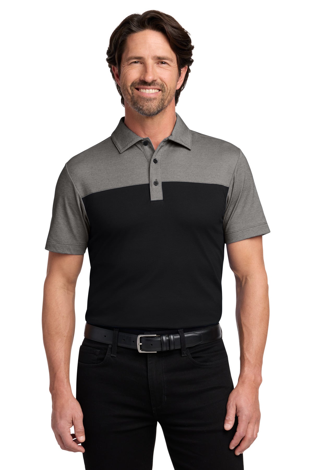 Custom Embroidery or DTF Print - Port Authority ® Fine Pique Blend Blocked Polo K831