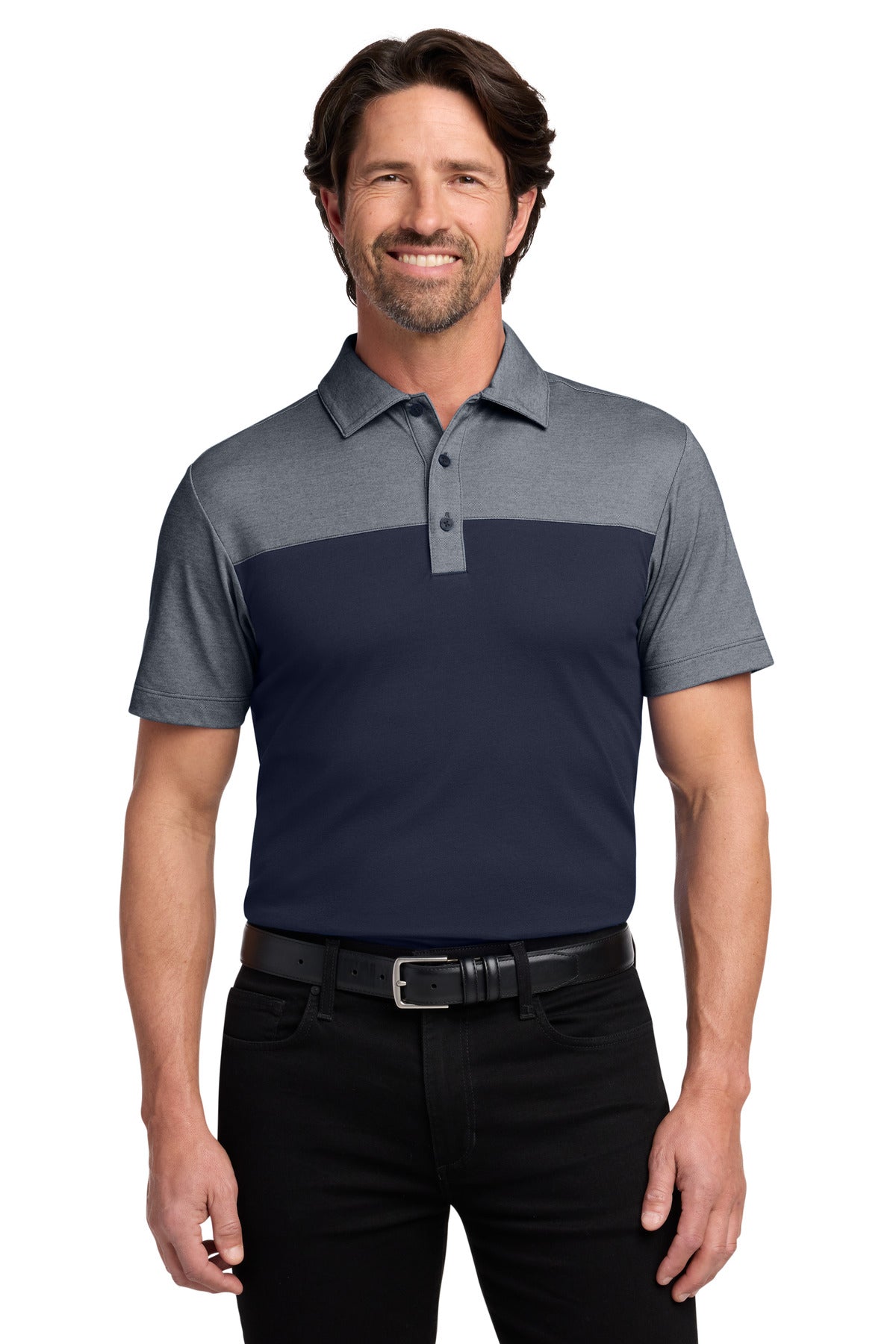 Custom Embroidery or DTF Print - Port Authority ® Fine Pique Blend Blocked Polo K831