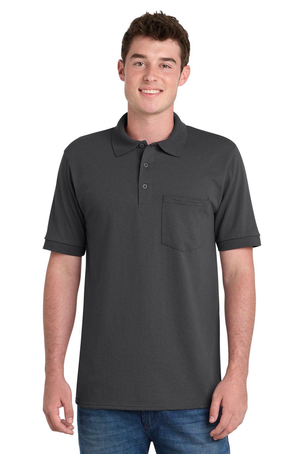 Custom Embroidery or DTF Print - Port & Co™ Core Blend Jersey Knit Pocket Polo. KP55P