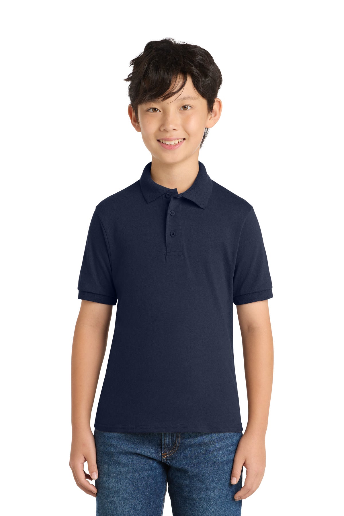 Custom Embroidery or DTF Print - Port & Co ® Youth Core Blend Jersey Knit Polo. KP55Y