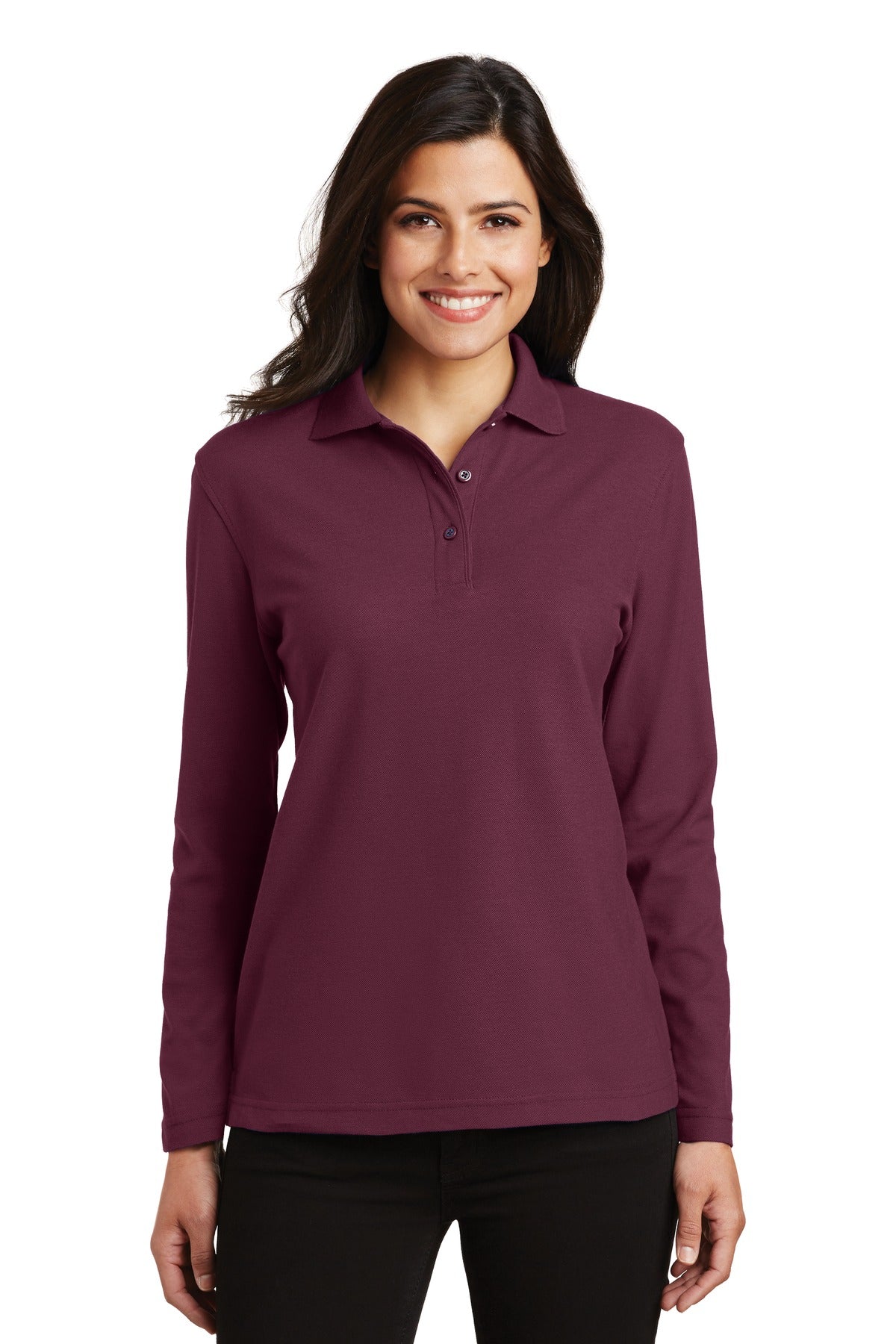Custom Embroidery or DTF Print - Port Authority ® Women's Silk Touch™ Long Sleeve Polo. L500LS