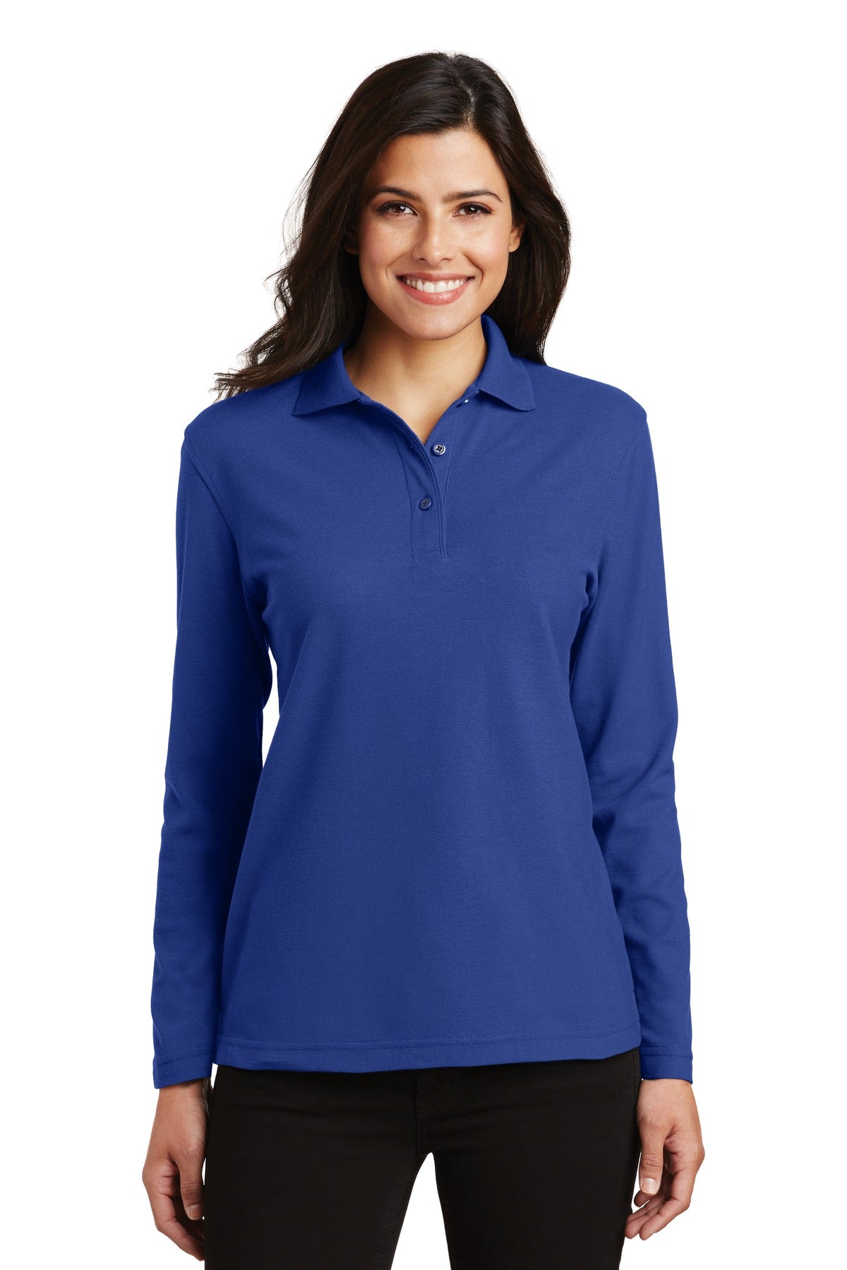 Custom Embroidery or DTF Print - Port Authority ® Women's Silk Touch™ Long Sleeve Polo. L500LS