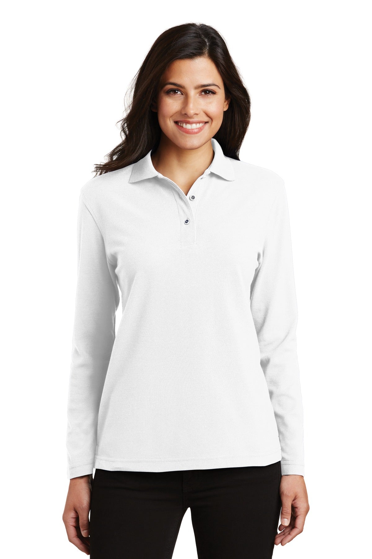Custom Embroidery or DTF Print - Port Authority ® Women's Silk Touch™ Long Sleeve Polo. L500LS