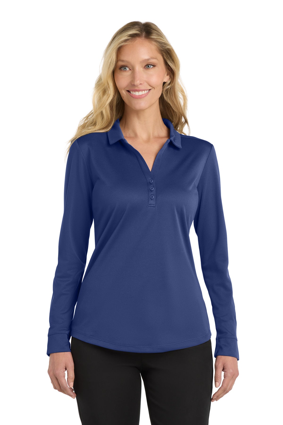 Custom Embroidery or DTF Print - Port Authority ® Women's Silk Touch ™ Performance Long Sleeve Polo. L540LS