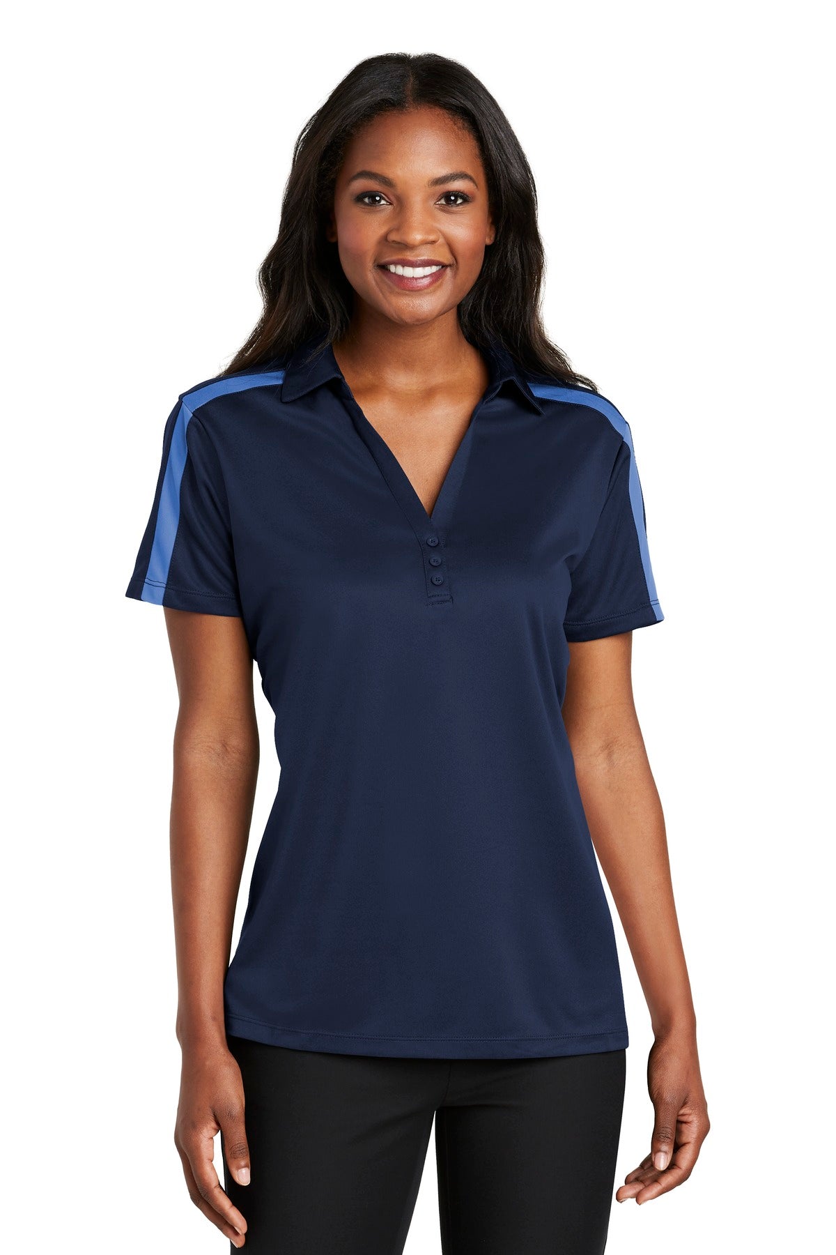 Custom Embroidered - Port Authority© Women's Silk Touch© Performance Colorblock Stripe Polo. L547