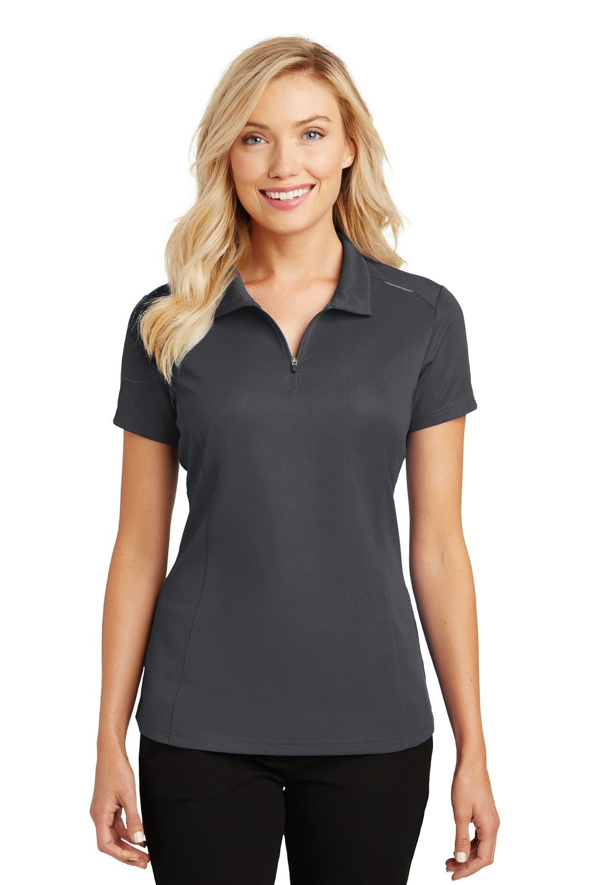Custom Embroidered - Port Authority© Women's Pinpoint Mesh Zip Polo. L580