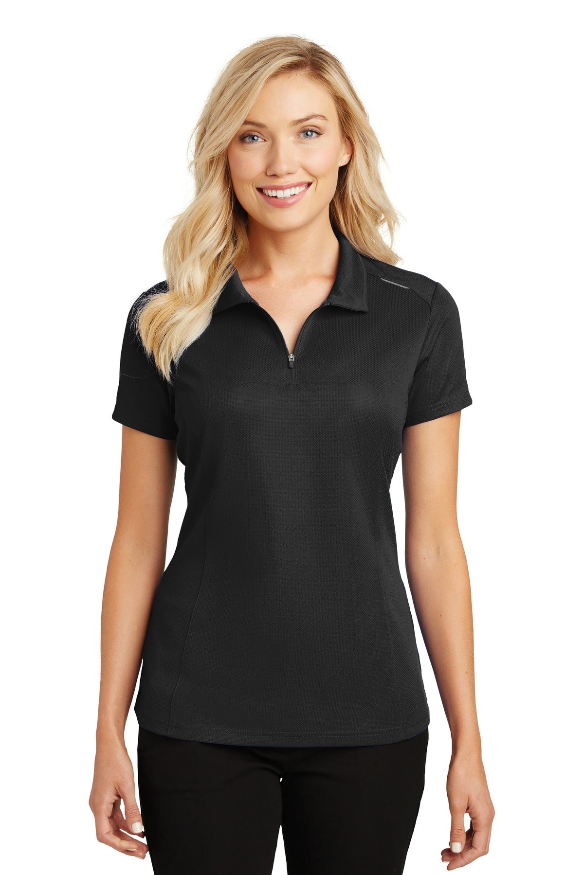 Custom Embroidered - Port Authority© Women's Pinpoint Mesh Zip Polo. L580