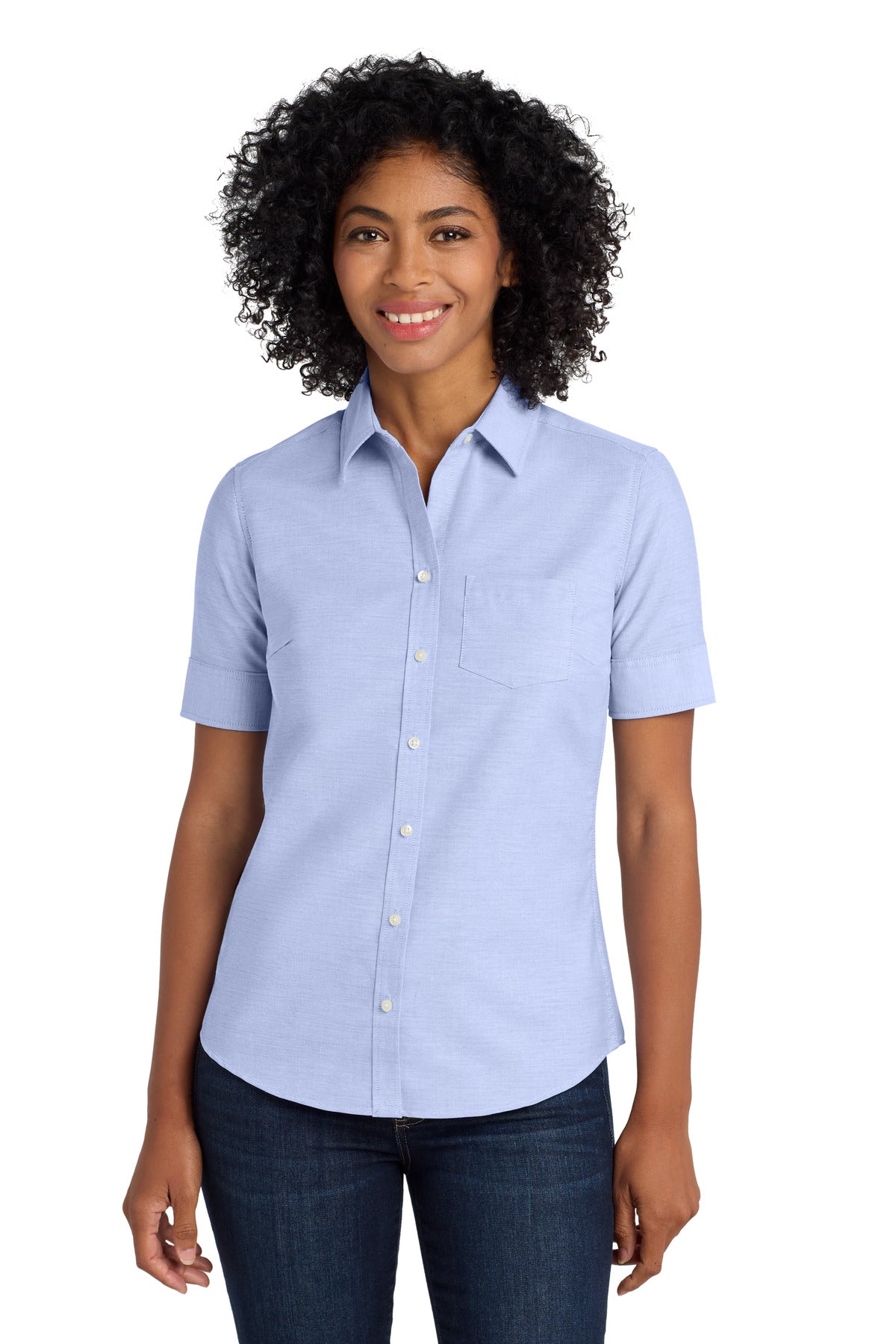 Custom Embroidery or DTF Print - Port Authority ® Women's Short Sleeve SuperPro ™ Oxford Shirt. L659