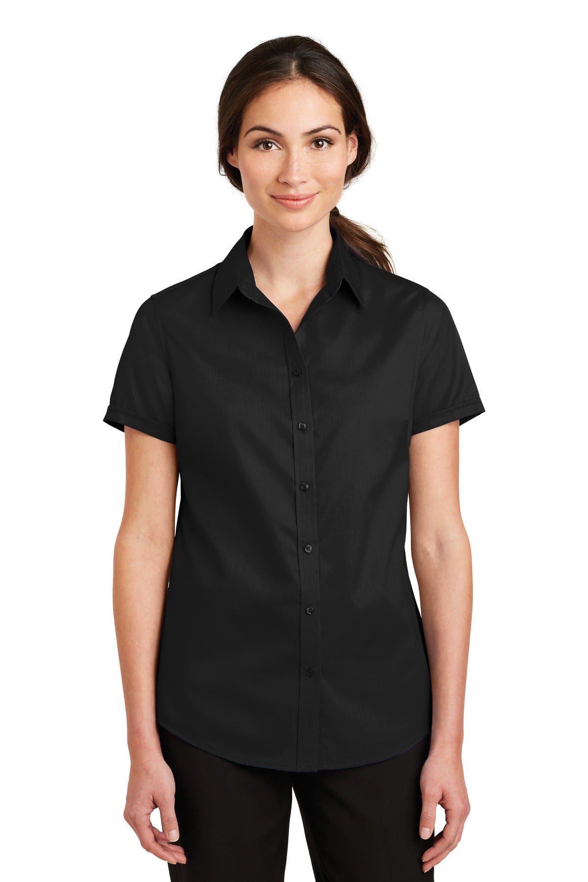 Custom Embroidery or DTF Print - Port Authority ® Women's Short Sleeve SuperPro ™ Twill Shirt. L664
