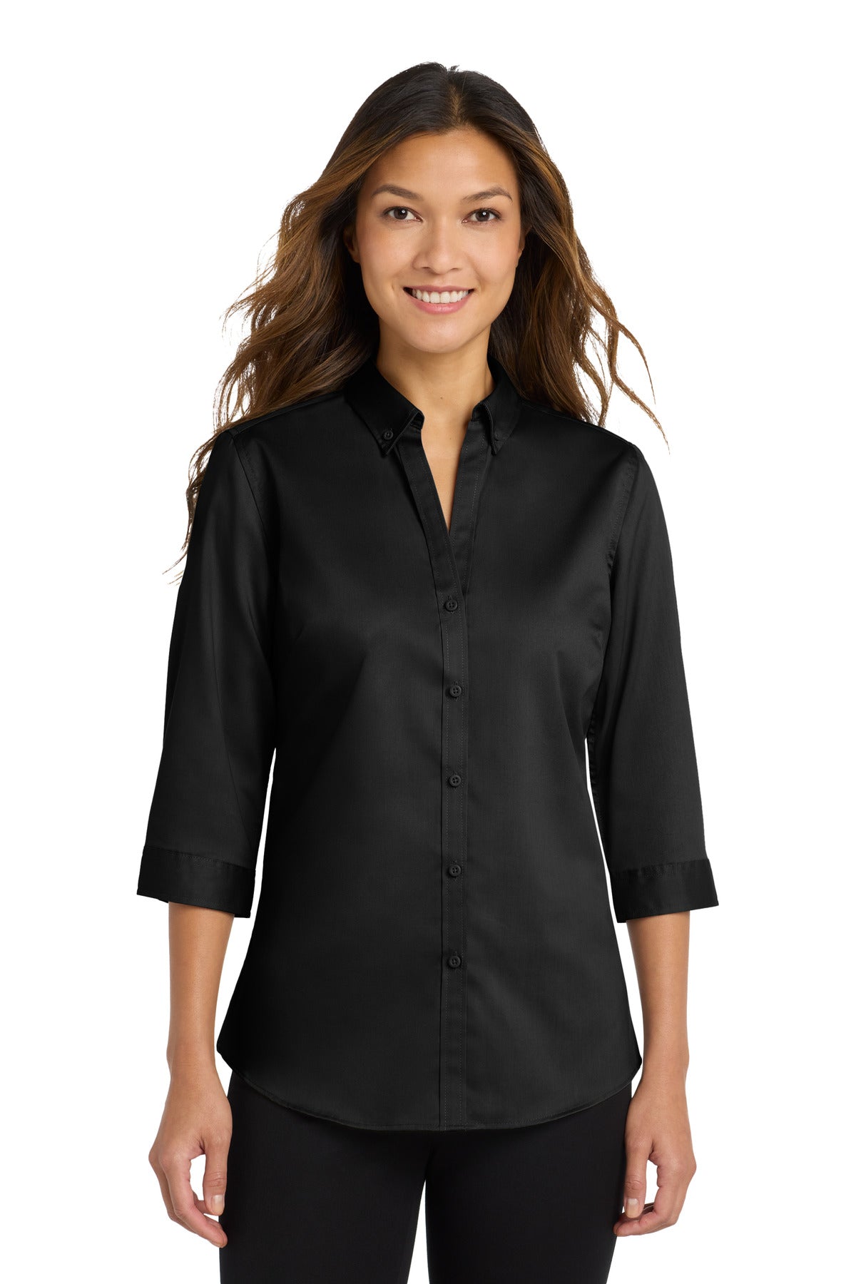 Custom Embroidery or DTF Print - Port Authority ® Women's 3/4-Sleeve SuperPro ™ Twill Shirt. L665