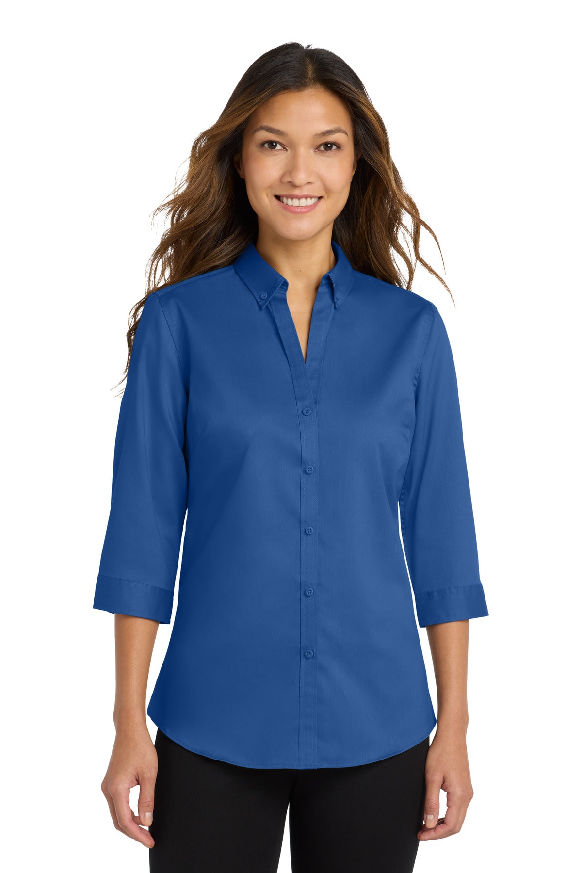 Custom Embroidery or DTF Print - Port Authority ® Women's 3/4-Sleeve SuperPro ™ Twill Shirt. L665