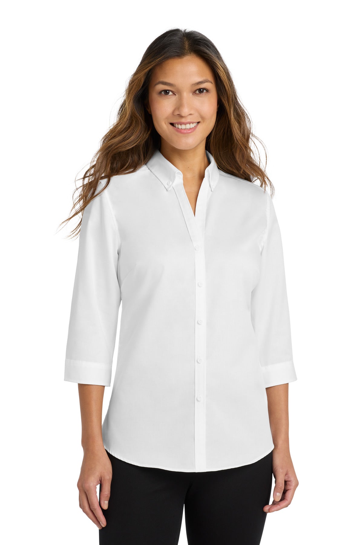 Custom Embroidery or DTF Print - Port Authority ® Women's 3/4-Sleeve SuperPro ™ Twill Shirt. L665