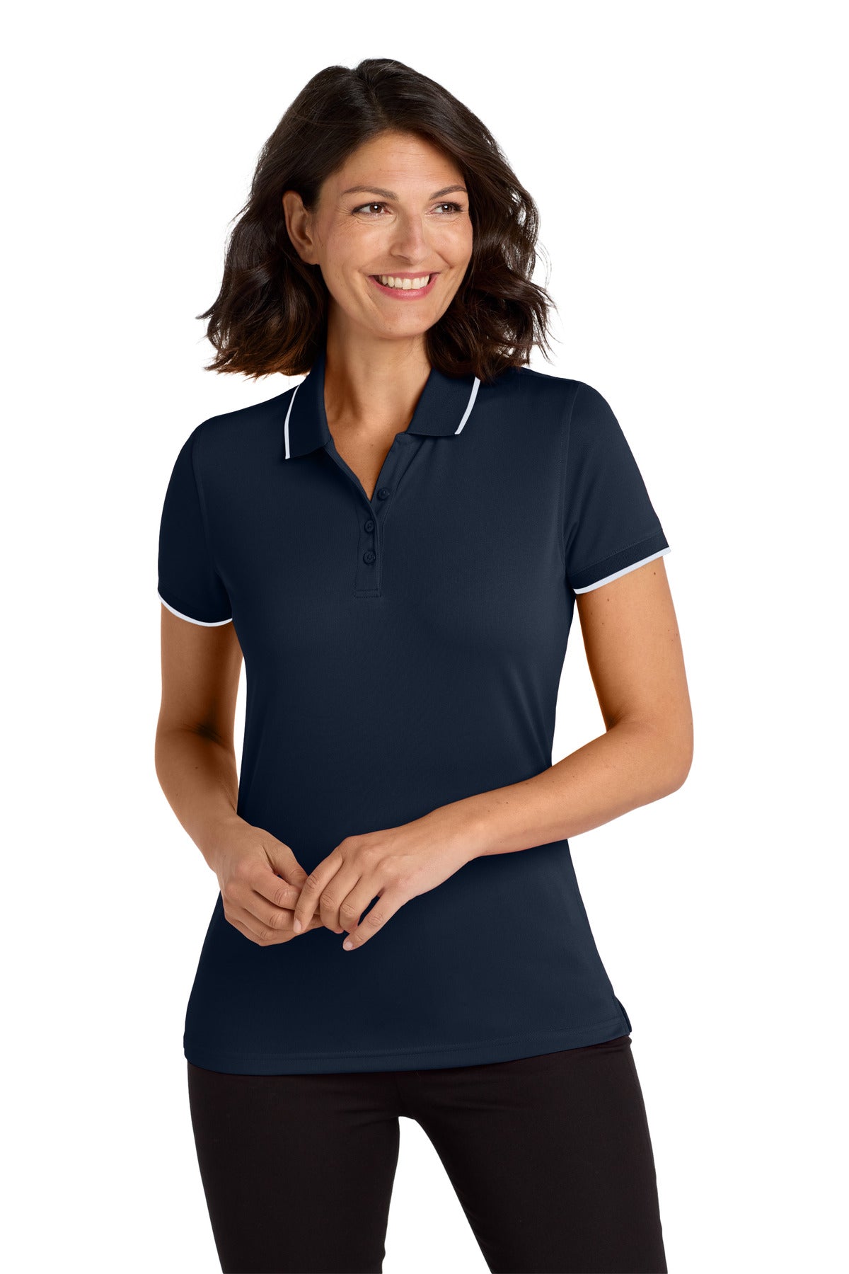 Custom Embroidered - Port Authority© Women's Dry Zone© UV Micro-Mesh Tipped Polo. LK111
