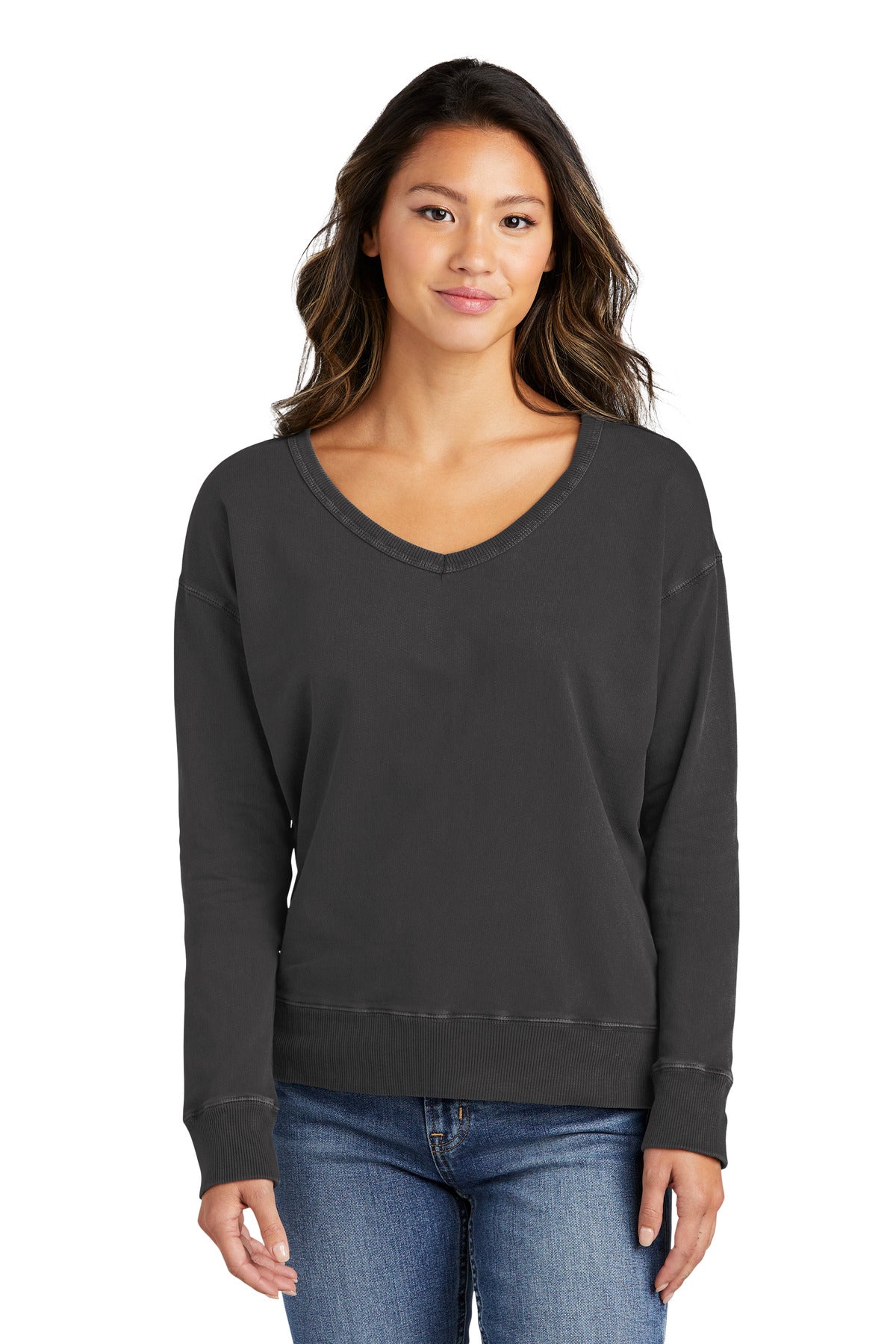 Custom Embroidered - Port & Company® Women's Beach Wash® Garment-Dyed V-Neck Sweatshirt LPC098V