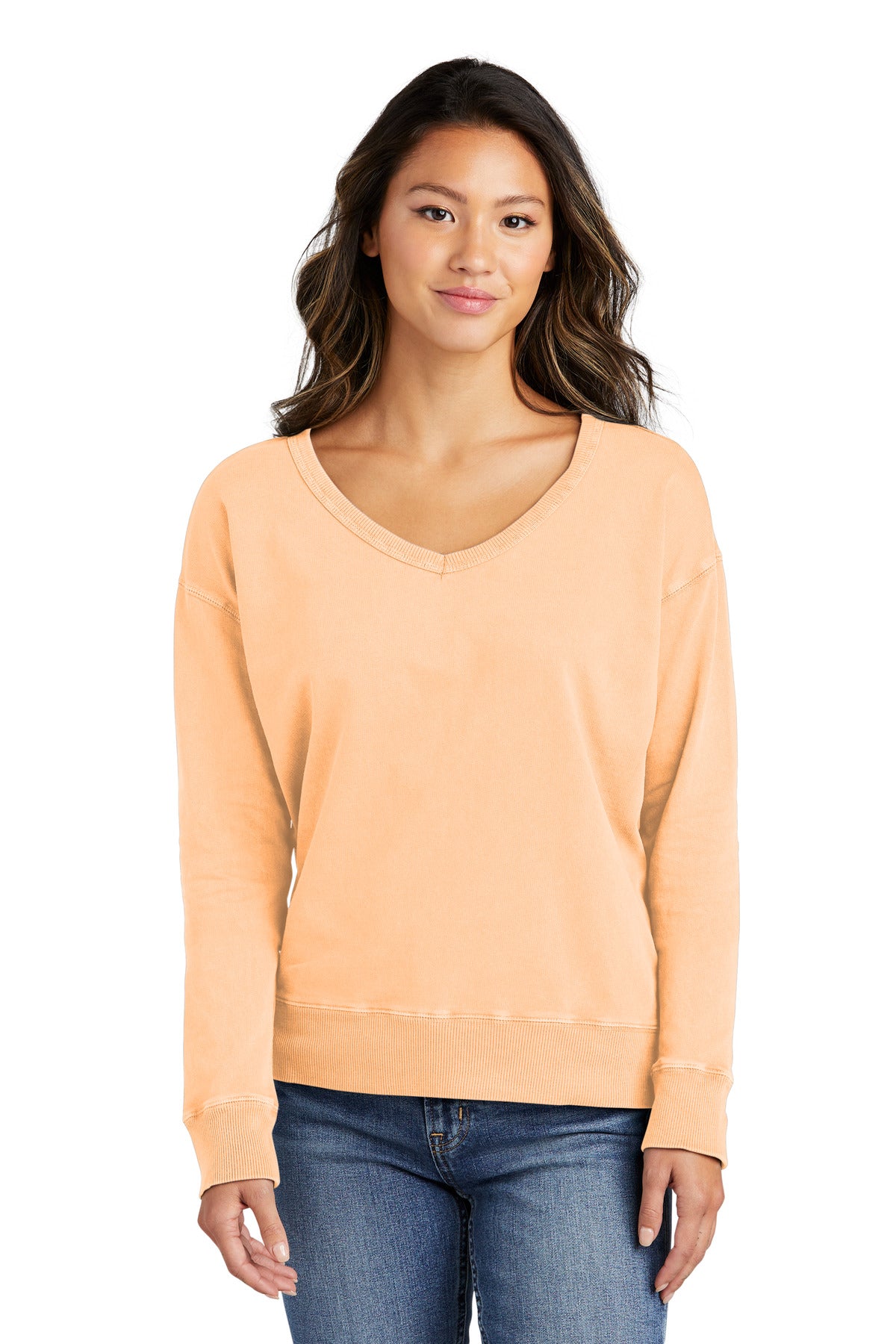 Custom Embroidered - Port & Company® Women's Beach Wash® Garment-Dyed V-Neck Sweatshirt LPC098V