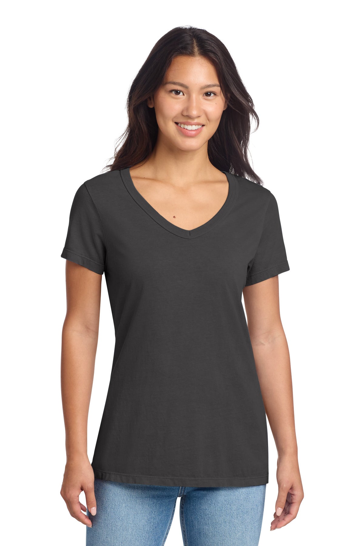Custom Embroidery or DTF Print - Port & Co ® Women's Beach Wash ® Garment-Dyed V-Neck Tee LPC099V