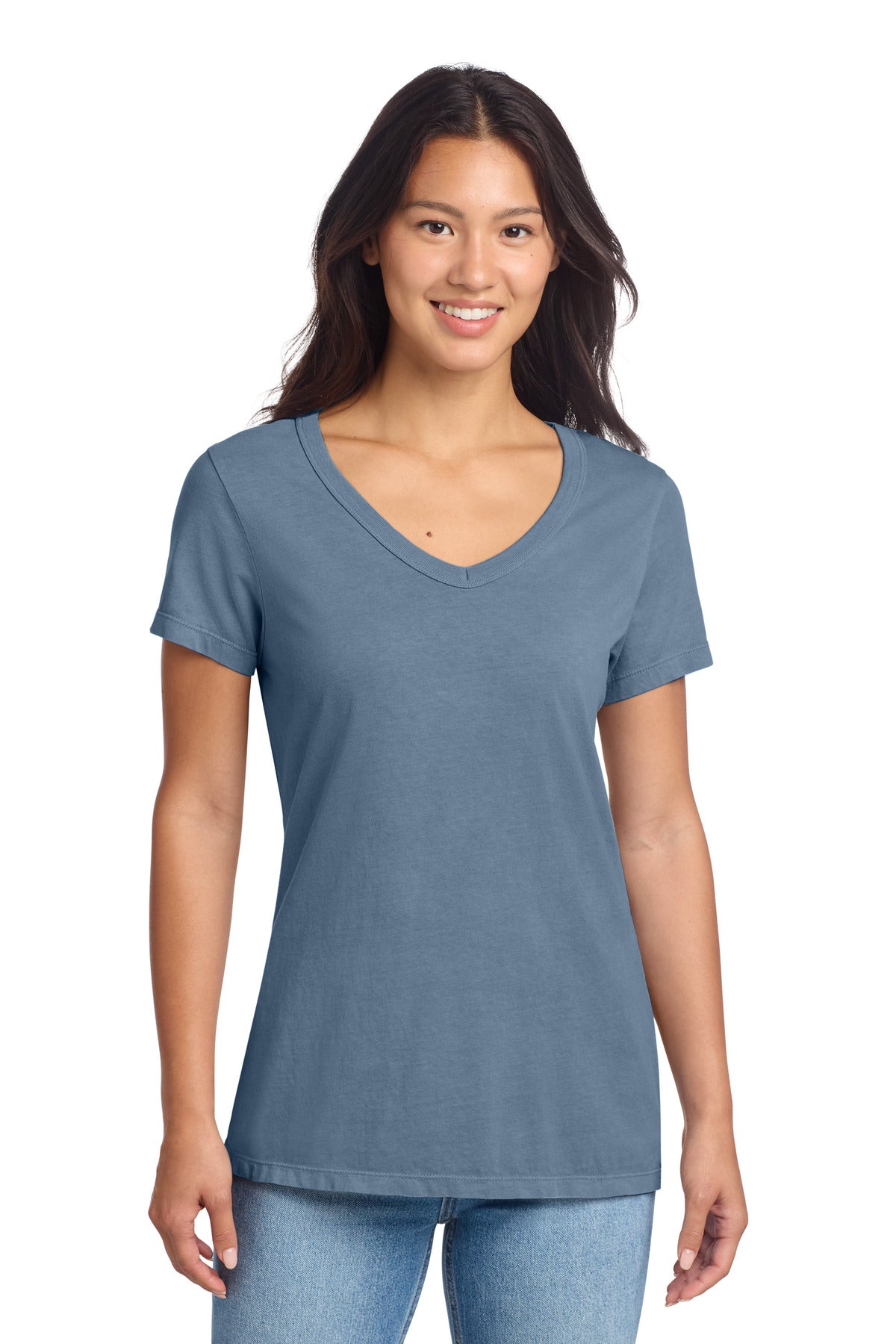 Custom Embroidery or DTF Print - Port & Co ® Women's Beach Wash ® Garment-Dyed V-Neck Tee LPC099V