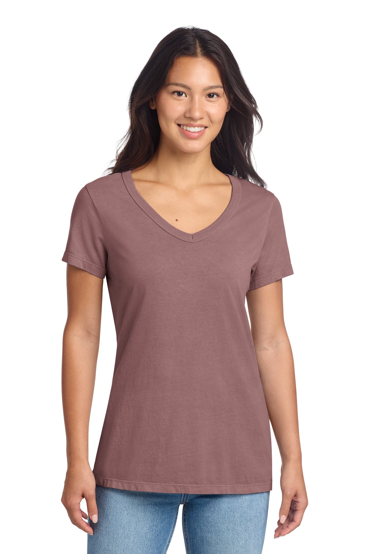 Custom Embroidery or DTF Print - Port & Co ® Women's Beach Wash ® Garment-Dyed V-Neck Tee LPC099V