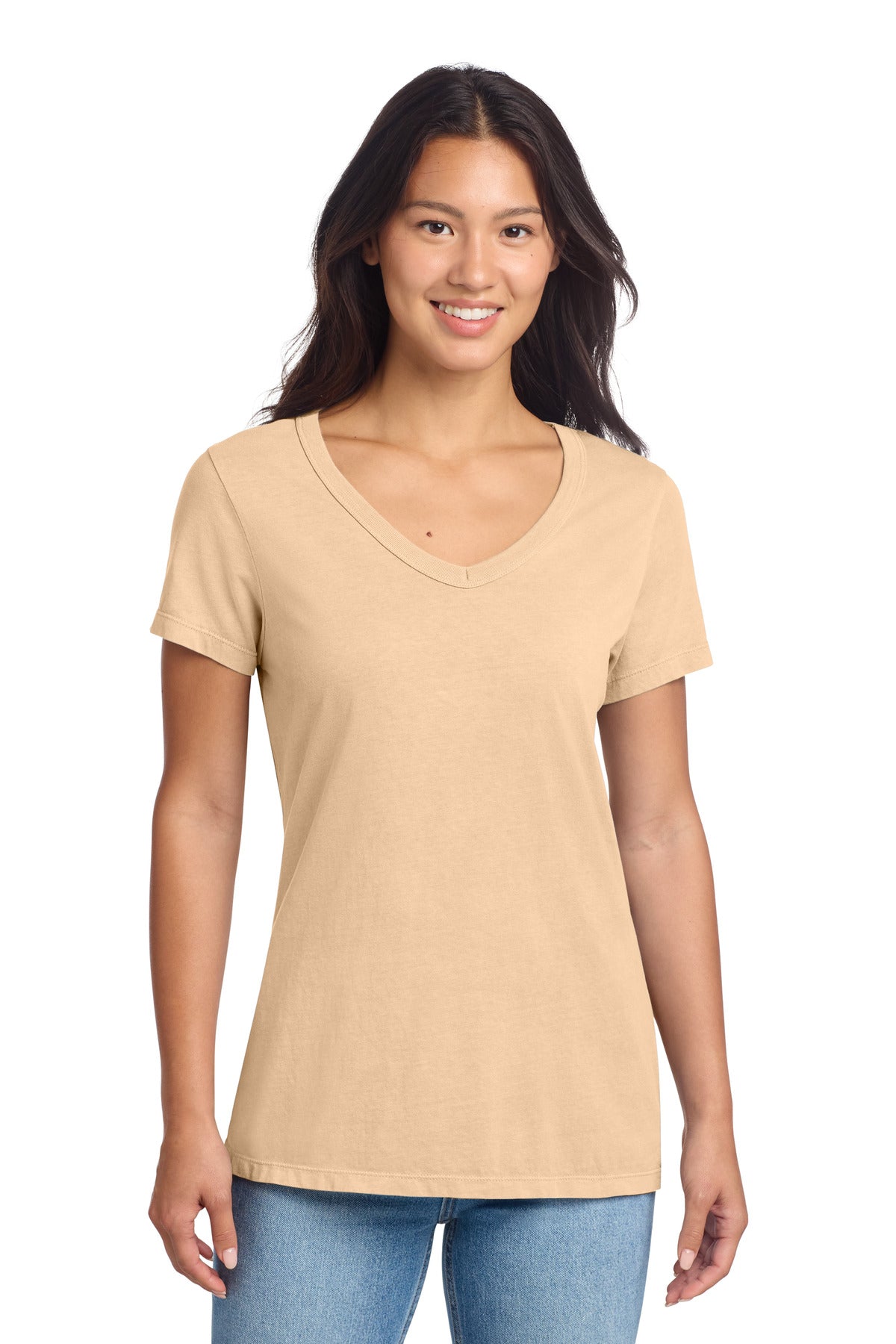 Custom Embroidery or DTF Print - Port & Co ® Women's Beach Wash ® Garment-Dyed V-Neck Tee LPC099V