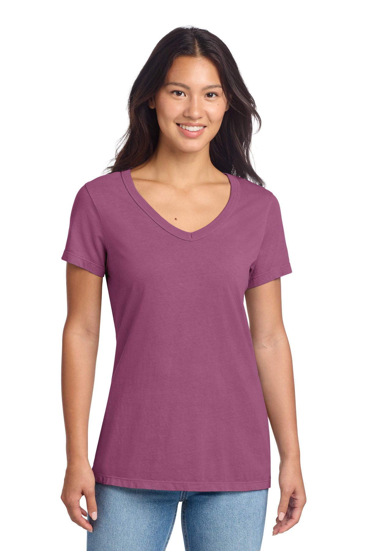 Custom Embroidery or DTF Print - Port & Co ® Women's Beach Wash ® Garment-Dyed V-Neck Tee LPC099V