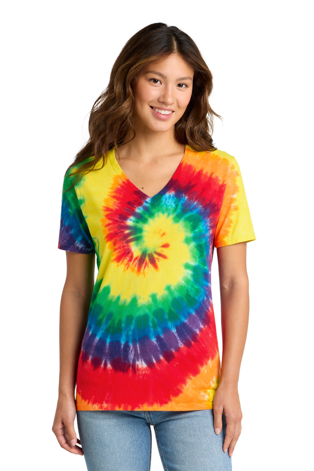Custom Embroidery or DTF Print - Port & Co ® Women's Tie-Dye V-Neck Tee. LPC147V
