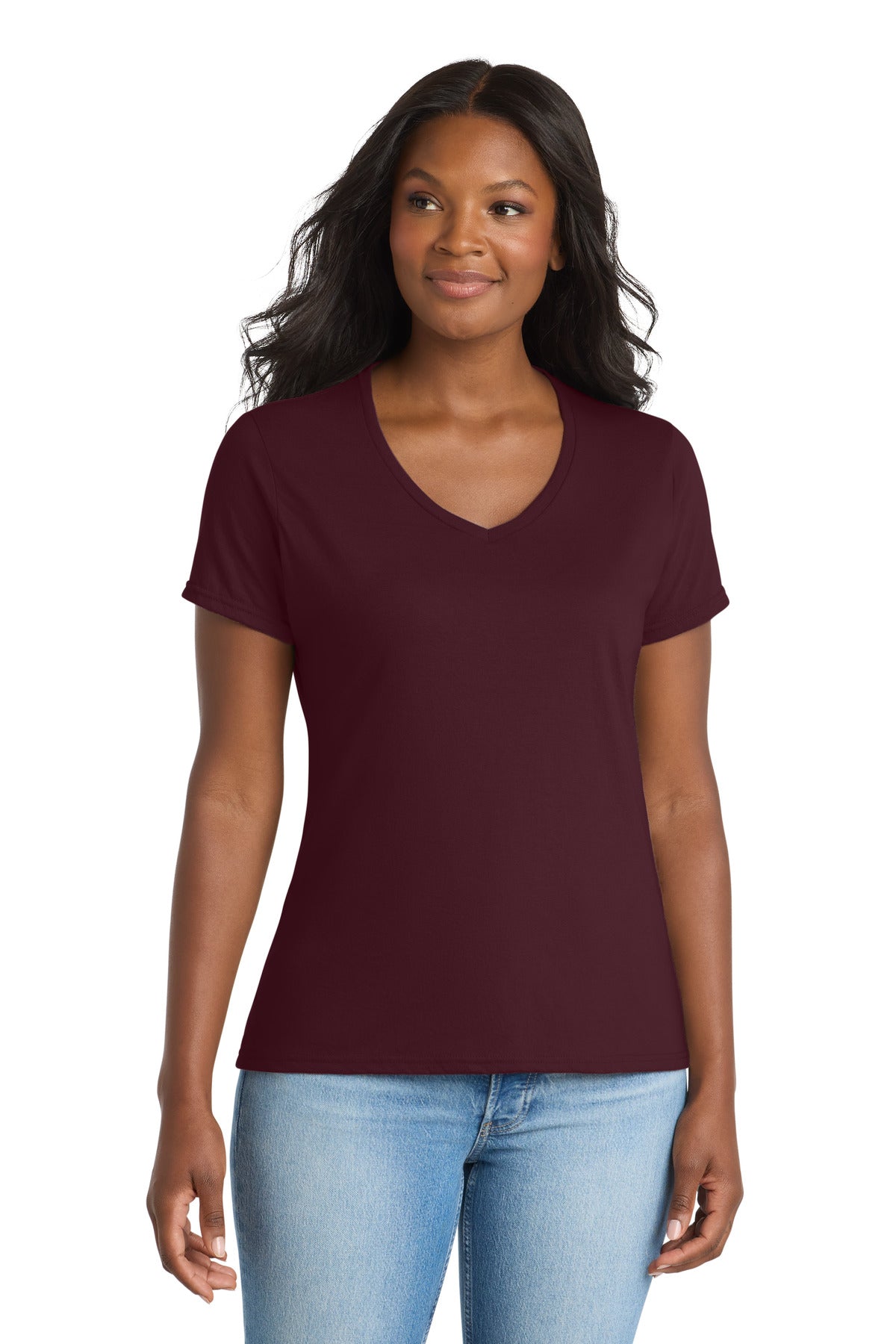 Custom Embroidery or DTF Print - Port & Co ® Women's Performance Blend V-Neck Tee. LPC381V