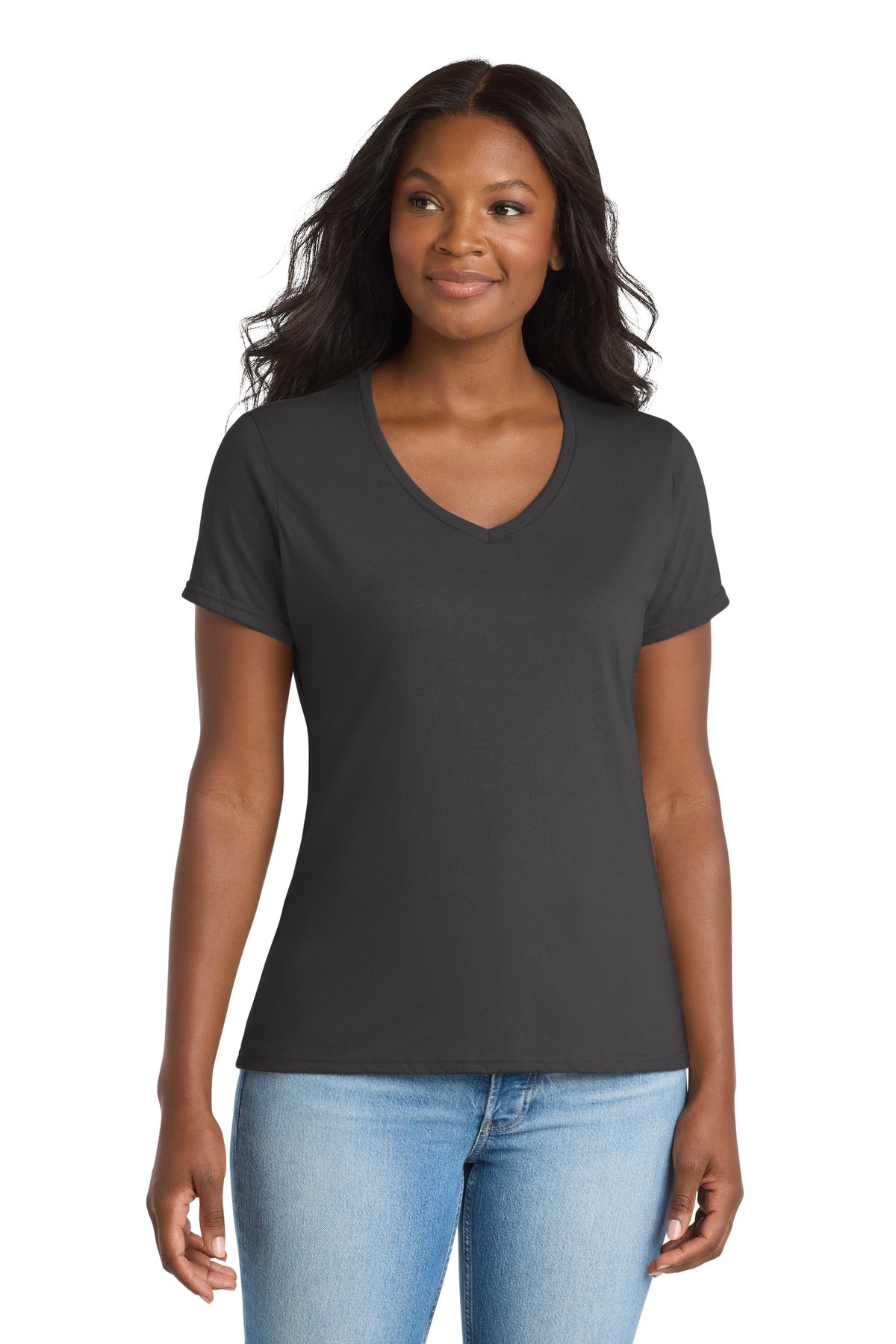 Custom Embroidery or DTF Print - Port & Co ® Women's Performance Blend V-Neck Tee. LPC381V