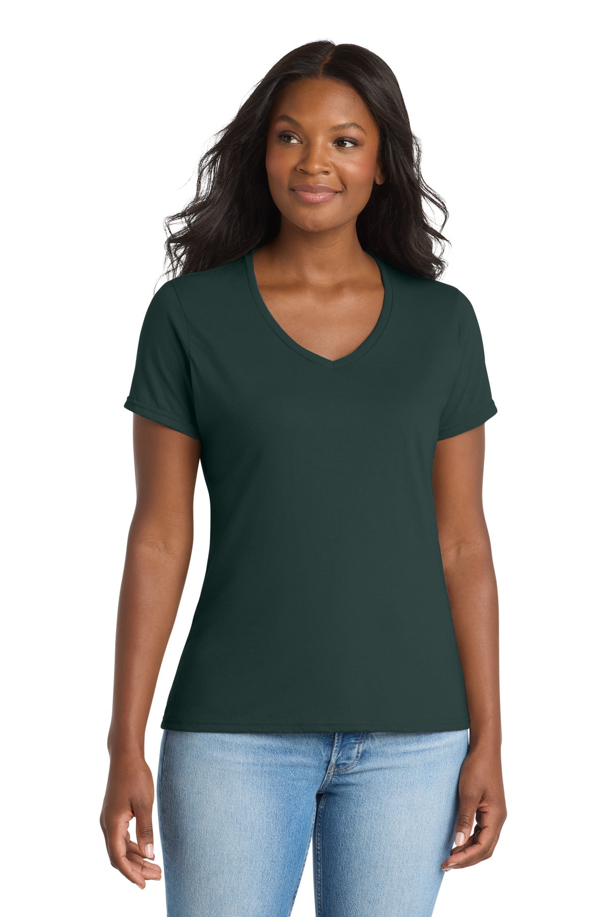 Custom Embroidery or DTF Print - Port & Co ® Women's Performance Blend V-Neck Tee. LPC381V