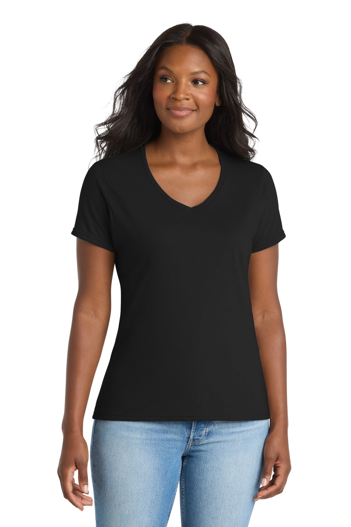 Custom Embroidery or DTF Print - Port & Co ® Women's Performance Blend V-Neck Tee. LPC381V