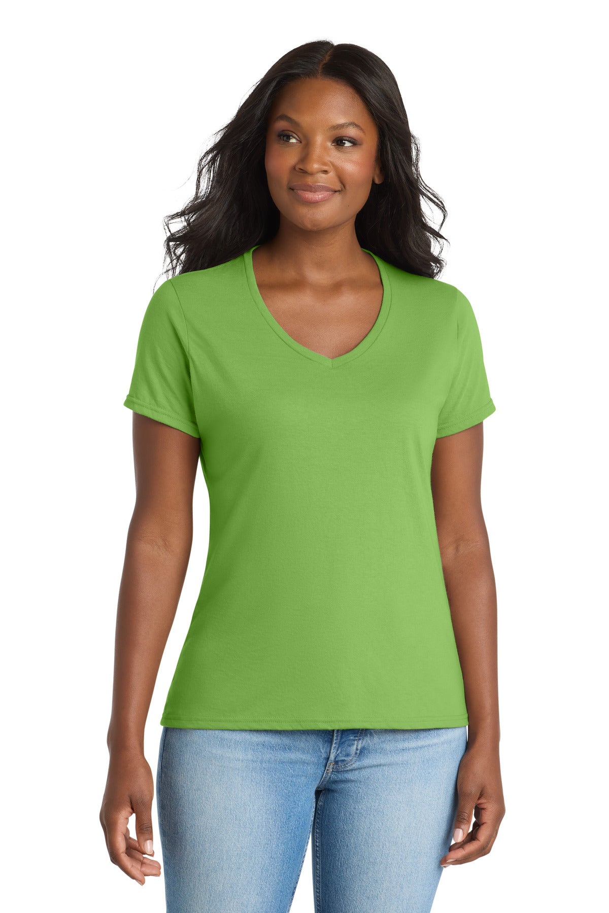 Custom Embroidery or DTF Print - Port & Co ® Women's Performance Blend V-Neck Tee. LPC381V