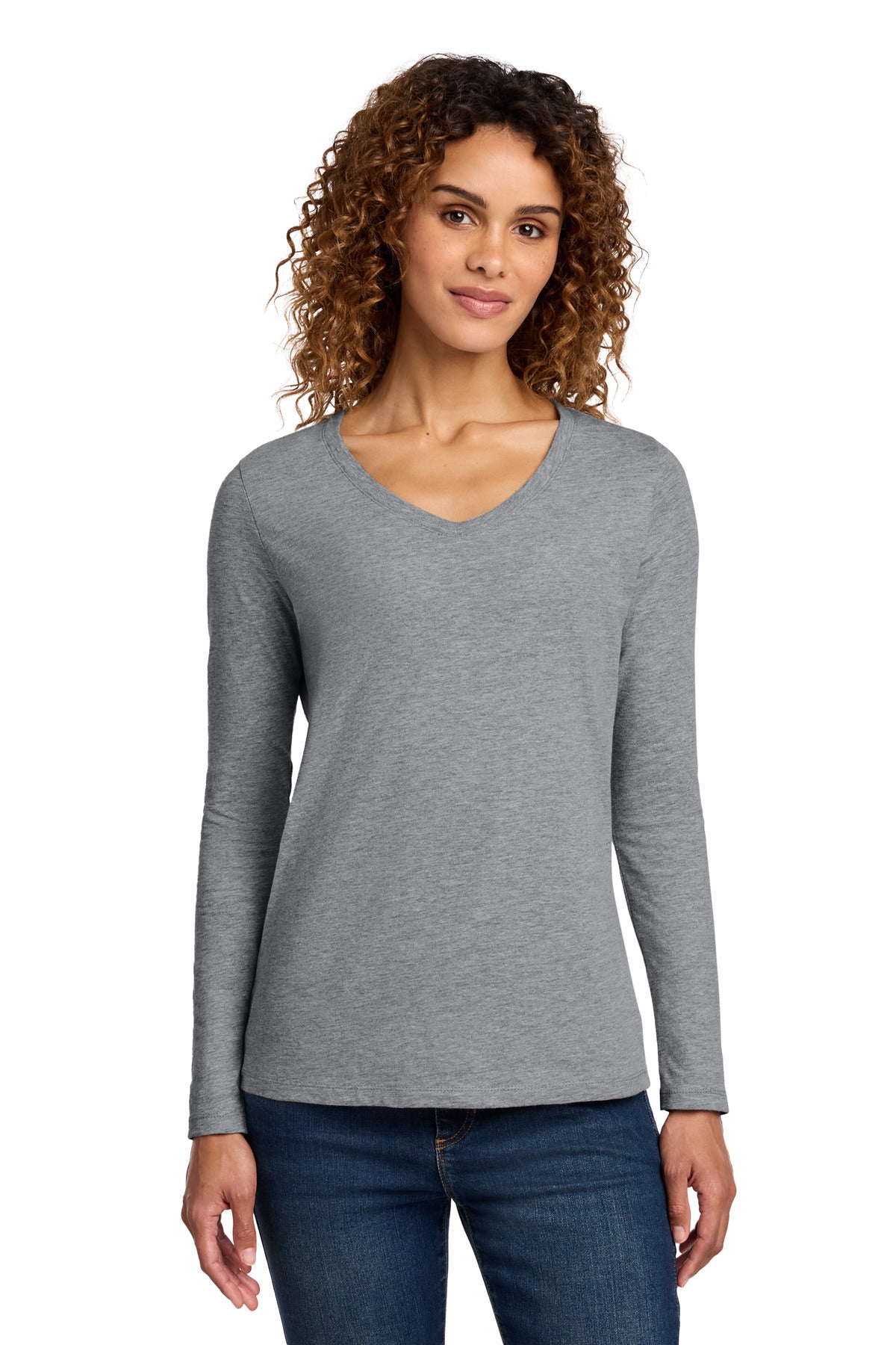 Custom Embroidery or DTF Print - Port & Co ® Women's Long Sleeve Fan Favorite V-Neck Tee. LPC450VLS