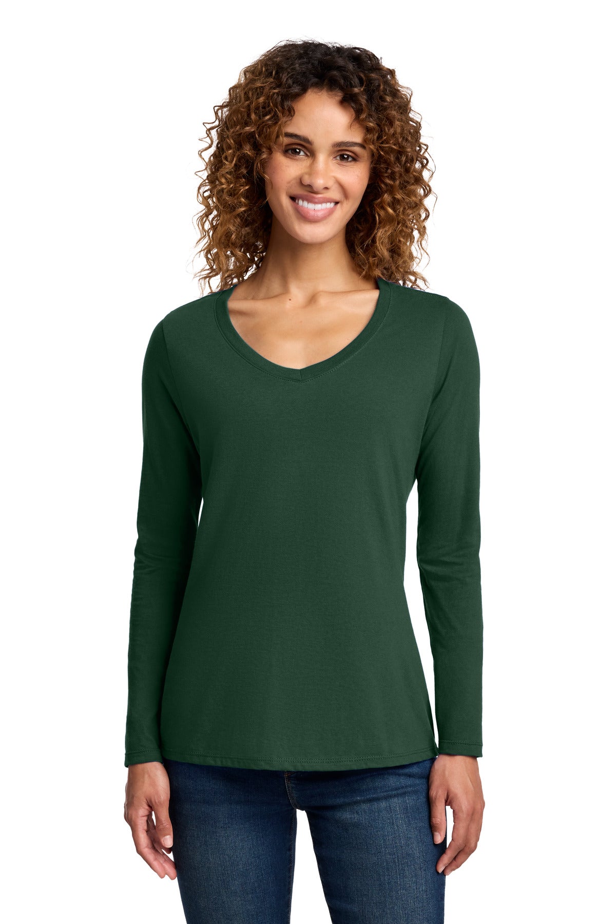 Custom Embroidery or DTF Print - Port & Co ® Women's Long Sleeve Fan Favorite V-Neck Tee. LPC450VLS