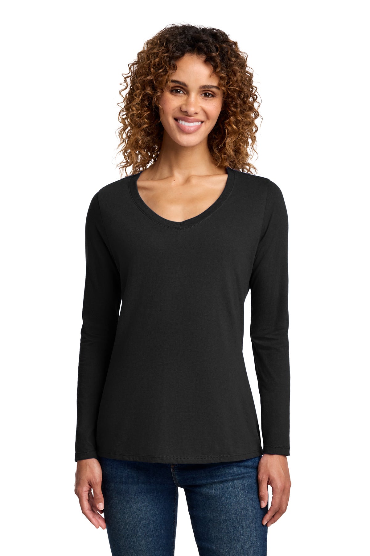 Custom Embroidery or DTF Print - Port & Co ® Women's Long Sleeve Fan Favorite V-Neck Tee. LPC450VLS